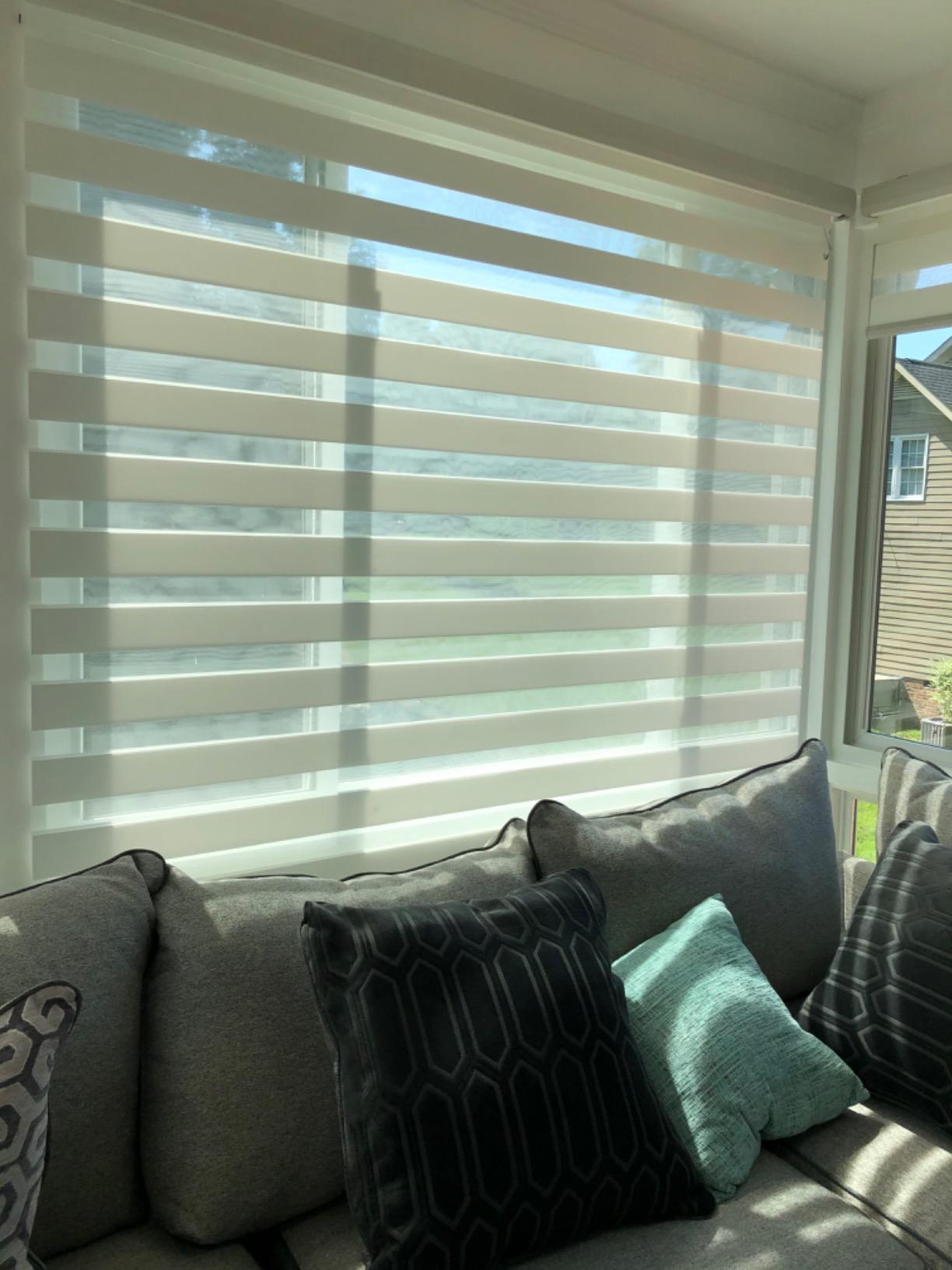 Yoolax Motorized Zebra Blinds Compatible with Alexa, Motorized Blinds with Remote Smart Automatic Custom Electric Window Blinds Cordless Indoor Blackout for Home Bedroom Kitchen (Striped Ivory) customer photo 2