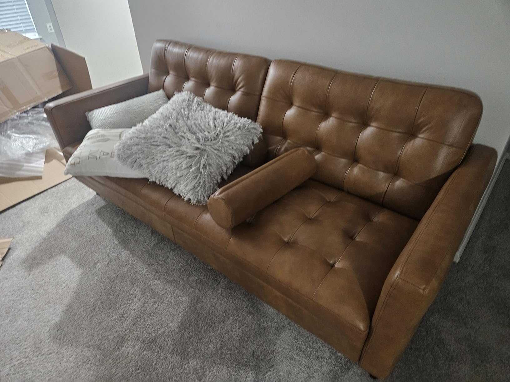 AMERLIFE Leather Sofa, Mid-Century Modern Genuine Leather Sofa, 3 Seater Comfy Couch for Living Room Home Office -Brown Leather Sofa Couch customer photo 2