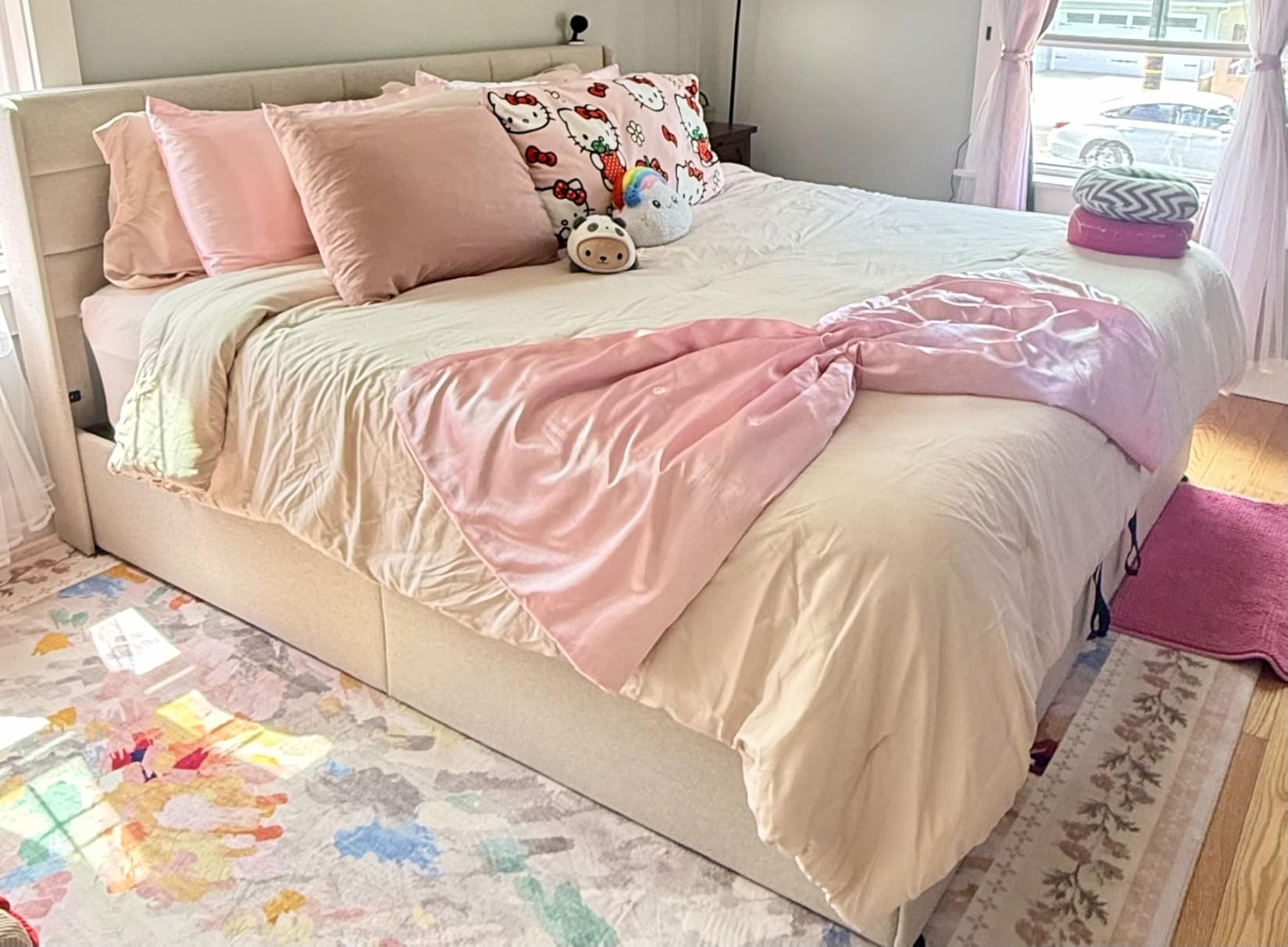 MUXHOMO 7 Pieces King Comforter Set, Soft Bed in a Bag King Size, All Season Bedding Set with Comforter, Flat Sheet, Fitted Sheet, Pillowcases & Shams, Beige customer photo 1