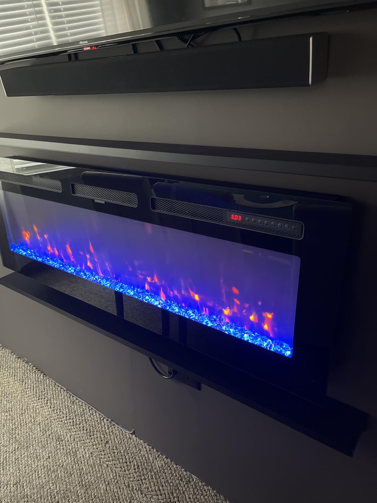 Tehanld 60 Inch Electric Fireplace in-Wall Recessed and Wall Mounted, Ultra-Thin Linear Fireplace Heater 750/1500W with Realistic Flame, Higher Temperatures & Lower Noise, Log Set & Crystal Options customer photo 1