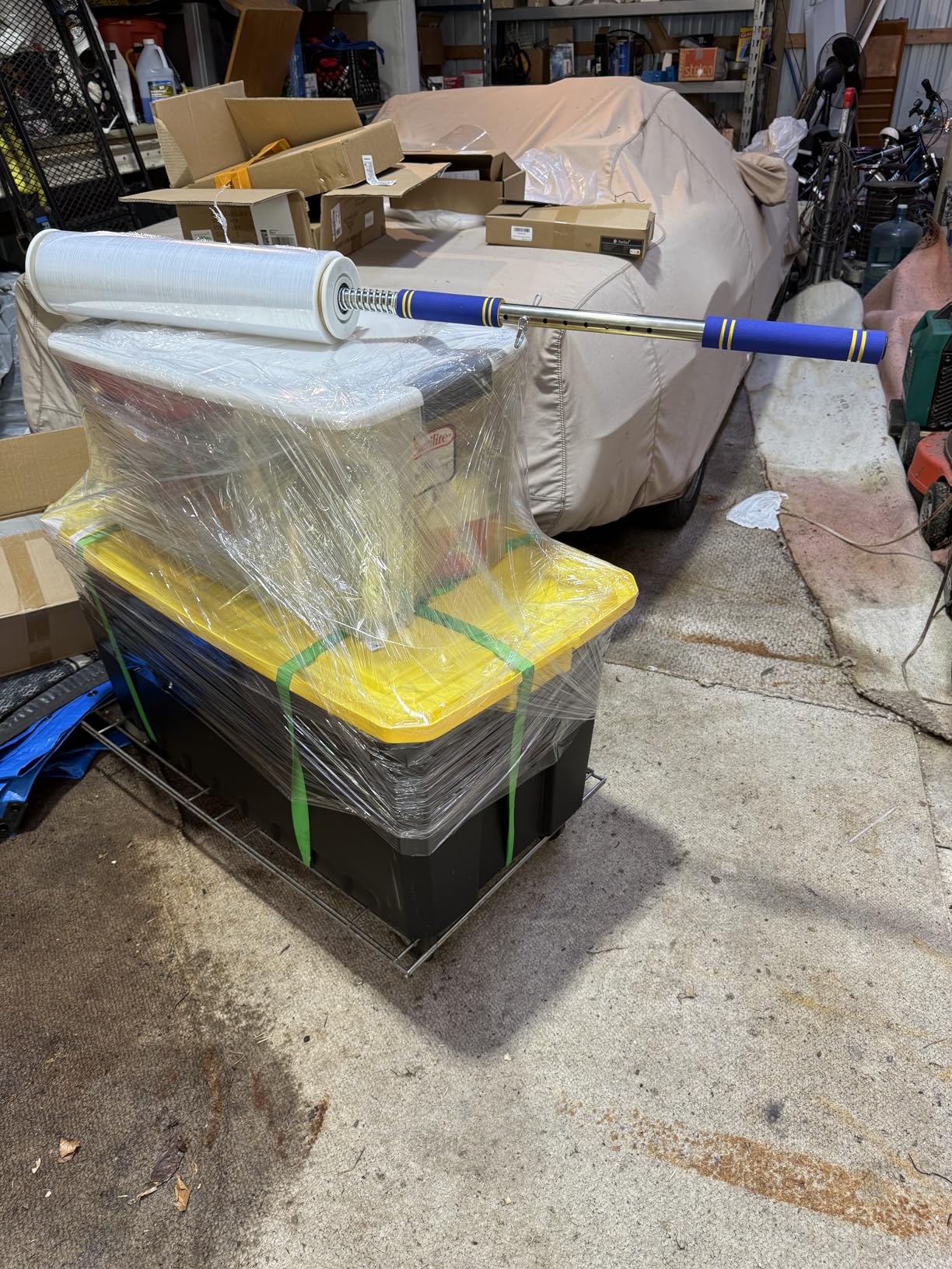 Long Handle Pallet Stretch Wrap Dispenser, Stretch Film Packing Machine Shrink Wrap Dispenser Holder, for Film Width 12-20 inch customer photo 1