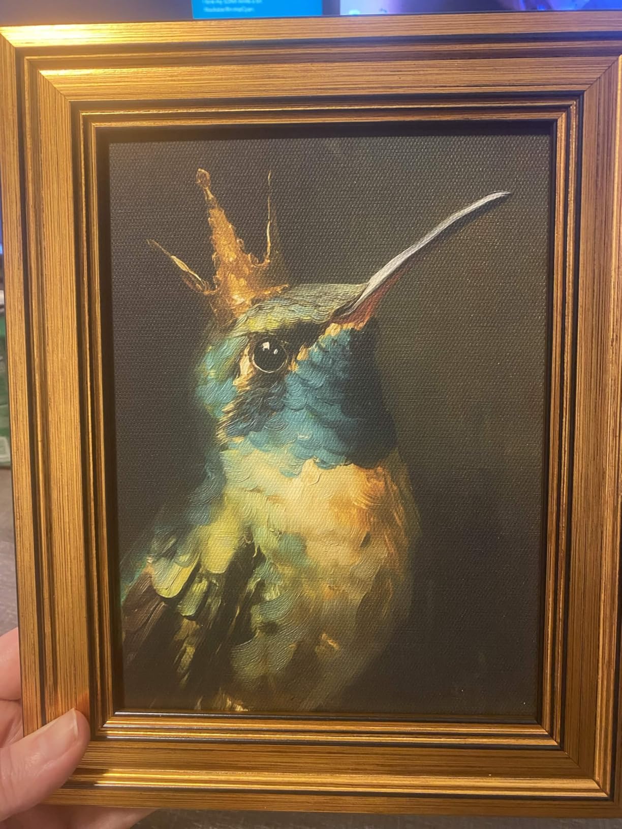 VIYYIEA Vintage Gold Framed Wall Art, Sketch Birds Canvas Painting, Cute but Exquisite Wall Decor, No Glass No Glare, Suitable for Bedside Tables, Foyer, Bookshelves, Hummingbird -10L x 8W customer photo 2