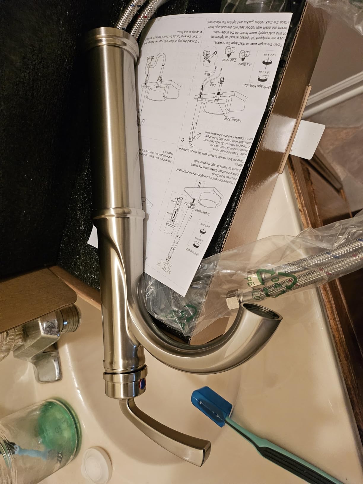 Brass Vessel Faucet Brushed Nickel 1 Hole Tall Faucet for Bathroom Sink with Single Handle Pop Up Drain and cUPC Water Hoses Classic Aerator Style for Vessel Sink customer photo 1