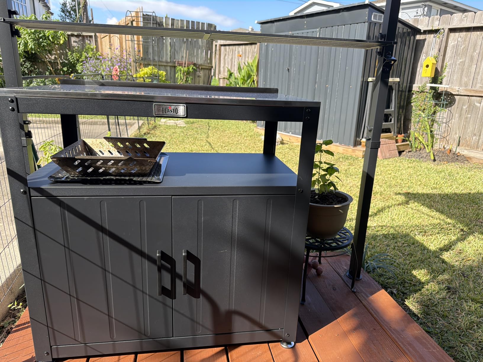 Feasto Outdoor Potting Bench with Storage, Stainless Steel Tabletop Garden Work Bench with Storage Cabinet & Removable Inner Shelf for Patio Lawn Outdoor Gardening customer photo 1