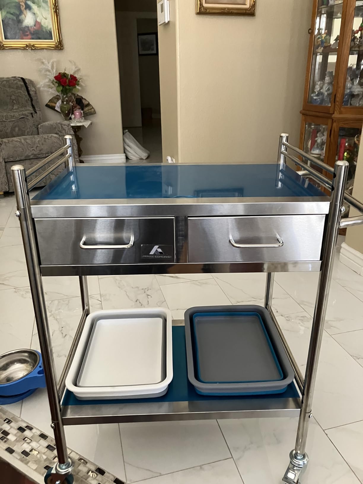 Improved & Upgraded Medical Stainless Steel 2 Tier Rolling Cart with Wheels and Drawers | Dental Hospital Nursing Trolley | Easy-to-Disinfect Phlebotomy Mobile Workstation customer photo 2