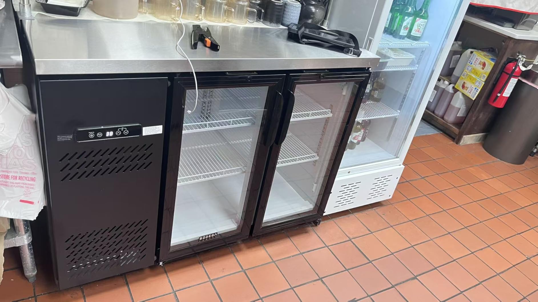 BODEGACOOLER Commercial Back Bar Cooler with 2 Glass Doors, 12 Cu.Ft Stainless Steel Commercial Counter Height Bar Refrigerator, Display Drink Beverage Beer Fridge LED Lighting, SUS304 Top, 4 Casters customer photo 1