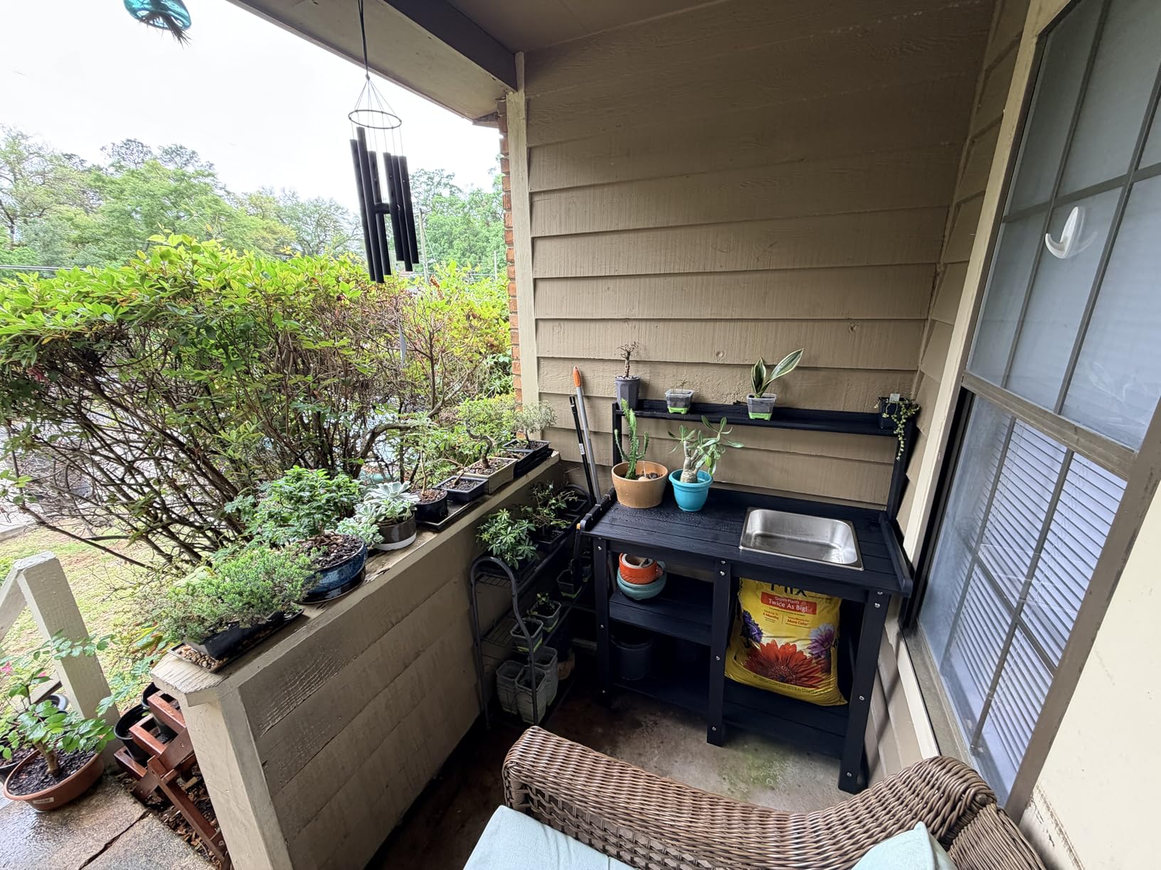 ONBRILL Potting Bench, Outdoor Potting Bench Table with Removable Sink, HDPS Potting Benches for Outside, Garden Table with Storage Shelves & 4 Side Hooks, No Rot, No Fade, No Break, 360lbs Capacity customer photo 1