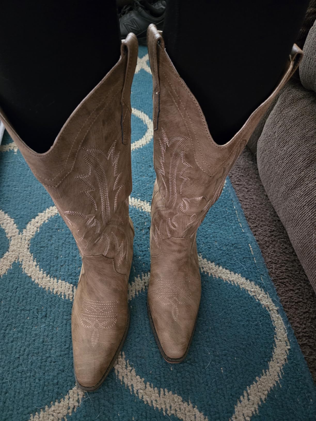 IUV Cowboy Boots For Women Western Cowgirl Boots with Chunky Heel Mid Calf Snip Toe Ideal for low insteps customer photo 1