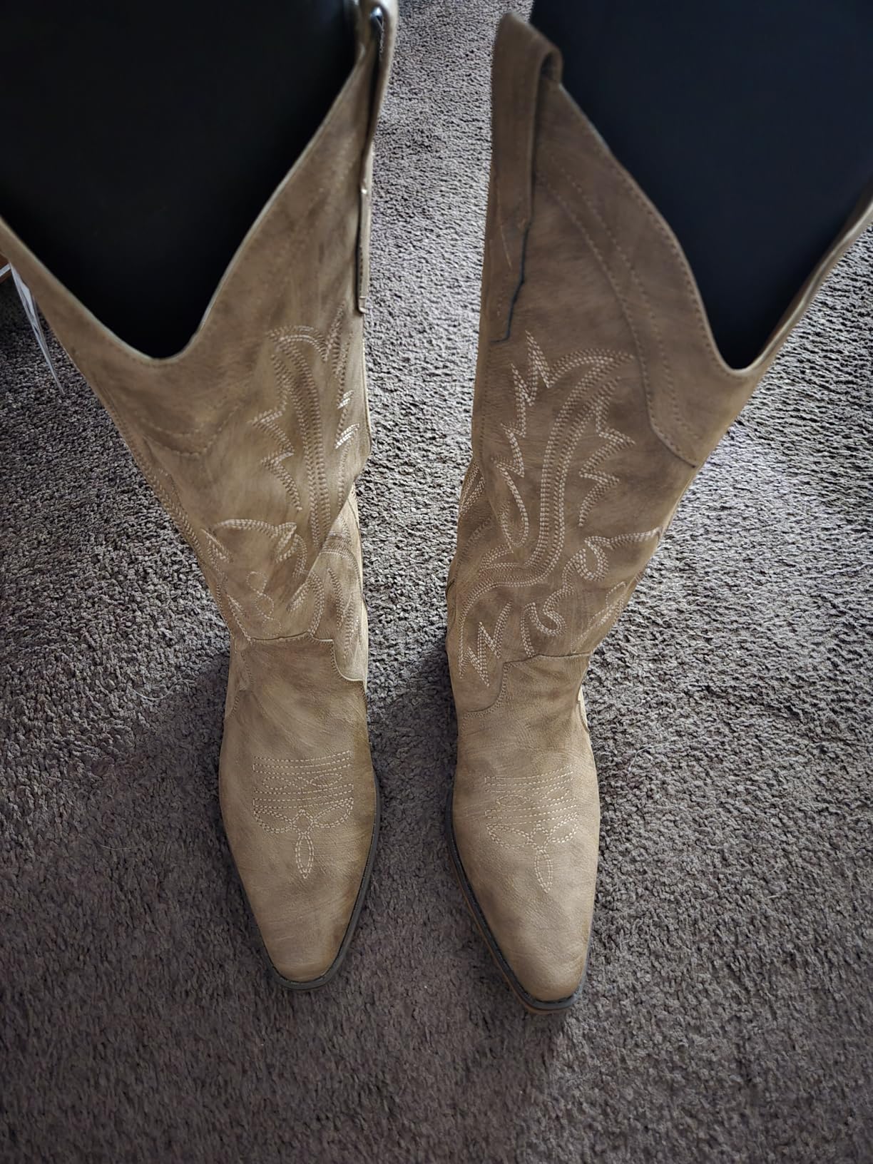 IUV Cowboy Boots For Women Western Cowgirl Boots with Chunky Heel Mid Calf Snip Toe Ideal for low insteps customer photo 2
