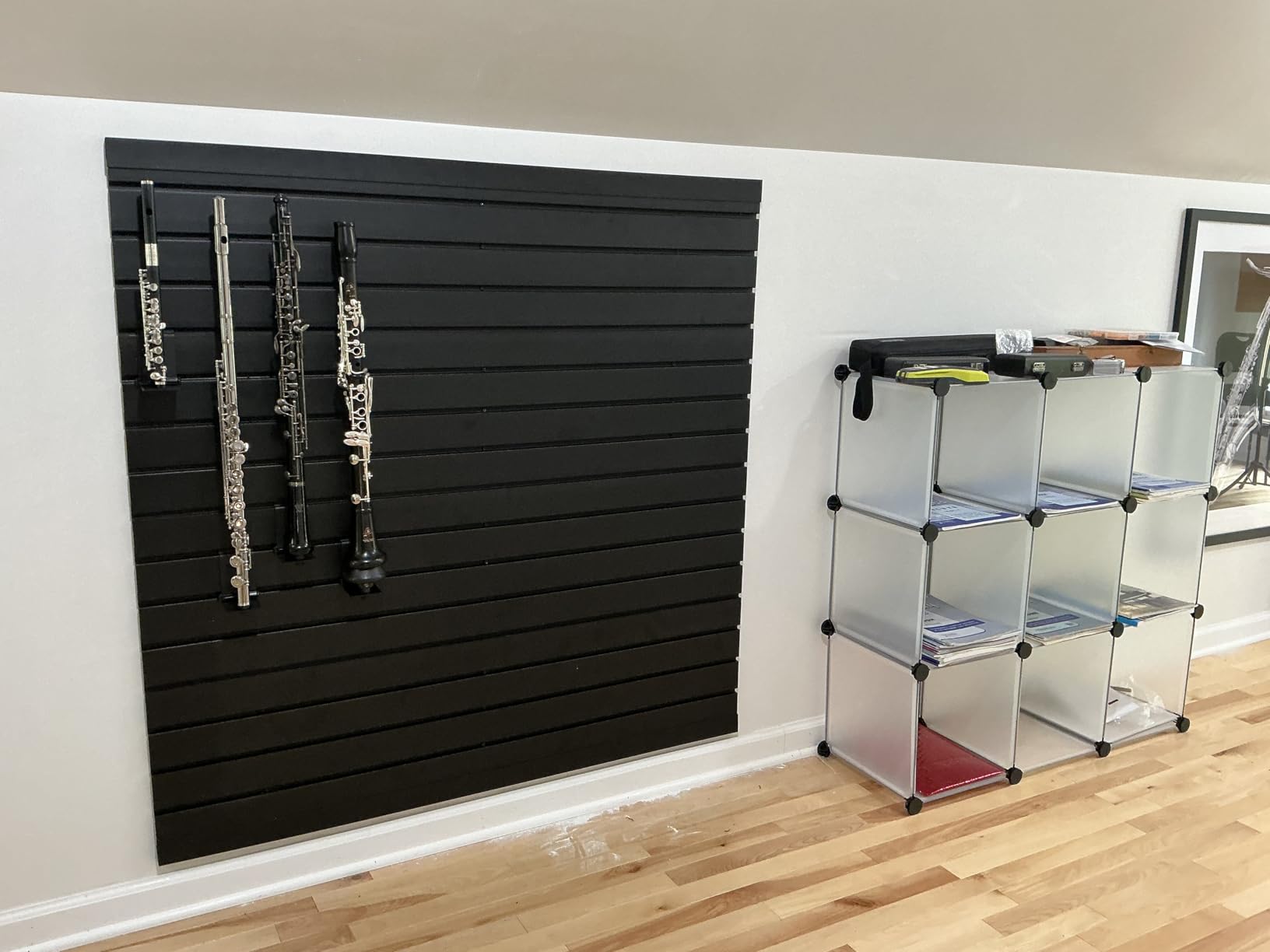 VEVOR Slat Wall Paneling, 4 x 4 ft, PVC Garage Slatwall with Modular Design, Black Slat Wall Easy-to-Install Adjustable Slatwall Panel with Coupling Structure & DIY Cutting, Fits for Storage & Display customer photo 2
