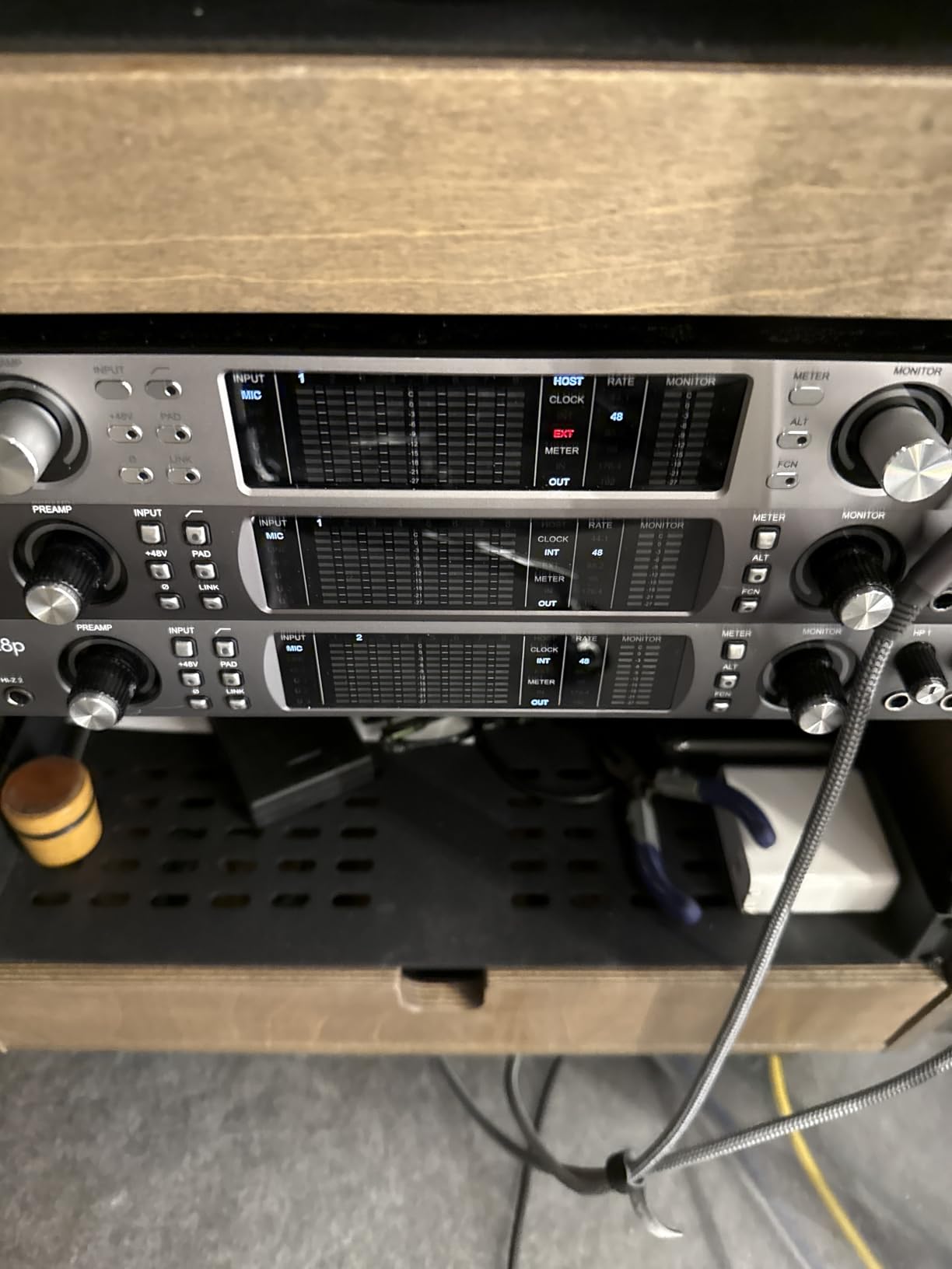 Sound Town DIY Music Studio Rack Desk Workstation with 2 X 13U Side Cabinets, Two Slide-Out Trays, Casters, Plywood, Weathered Brown for Recording Room, Home Studio (SDRK-WS69) customer photo 2