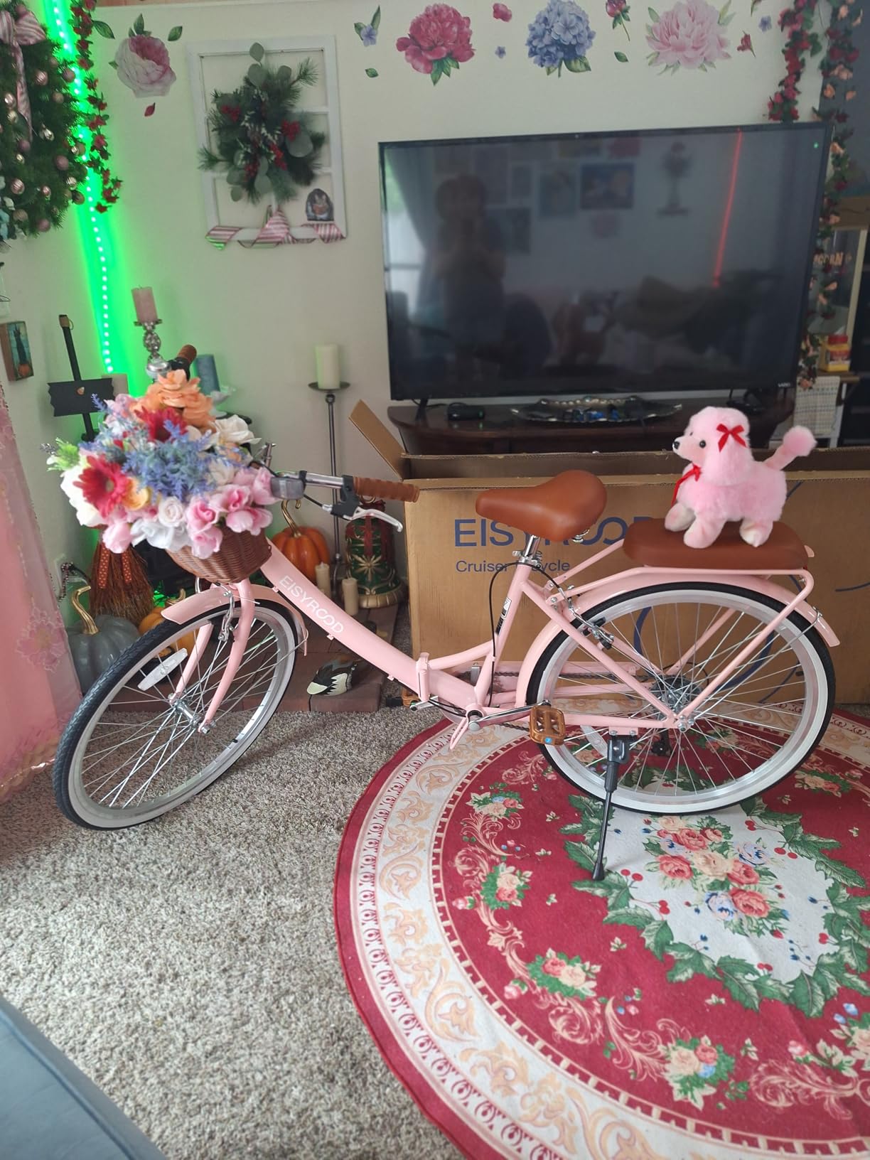 26 Inch Folding Beach Cruiser Bike for Women, 7-Speed Ladies Bike with Basket & Rack, Perfect for City Commuting's Bicycle, Ideal for Women and Adults customer photo 1