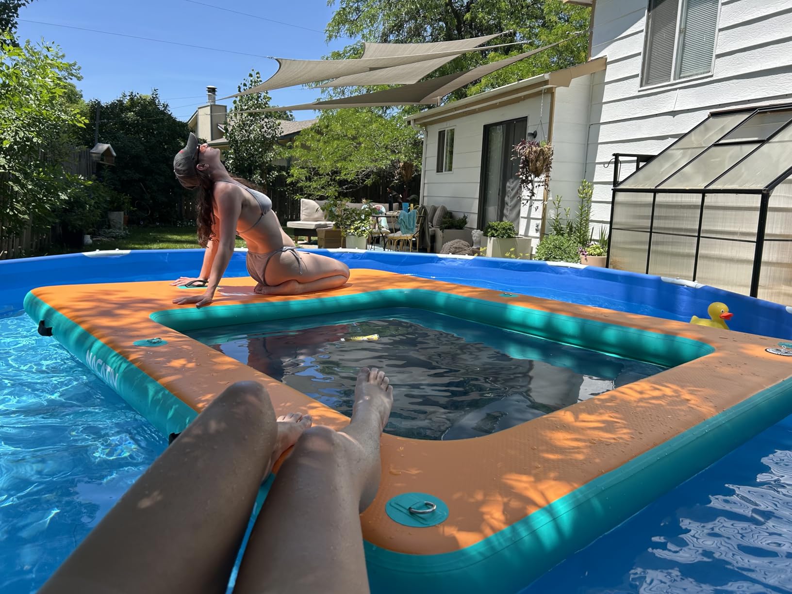 Inflatable Floating Dock, 10FT x 7.2FT / 5FT x 6FT Portable Inflatable Island Platform with Mesh Swim Area, fit 6-8 People, Equip Air Pump, Repair Kit & Carry Bag, for Swimming, Lake, Pool, Beach customer photo 2
