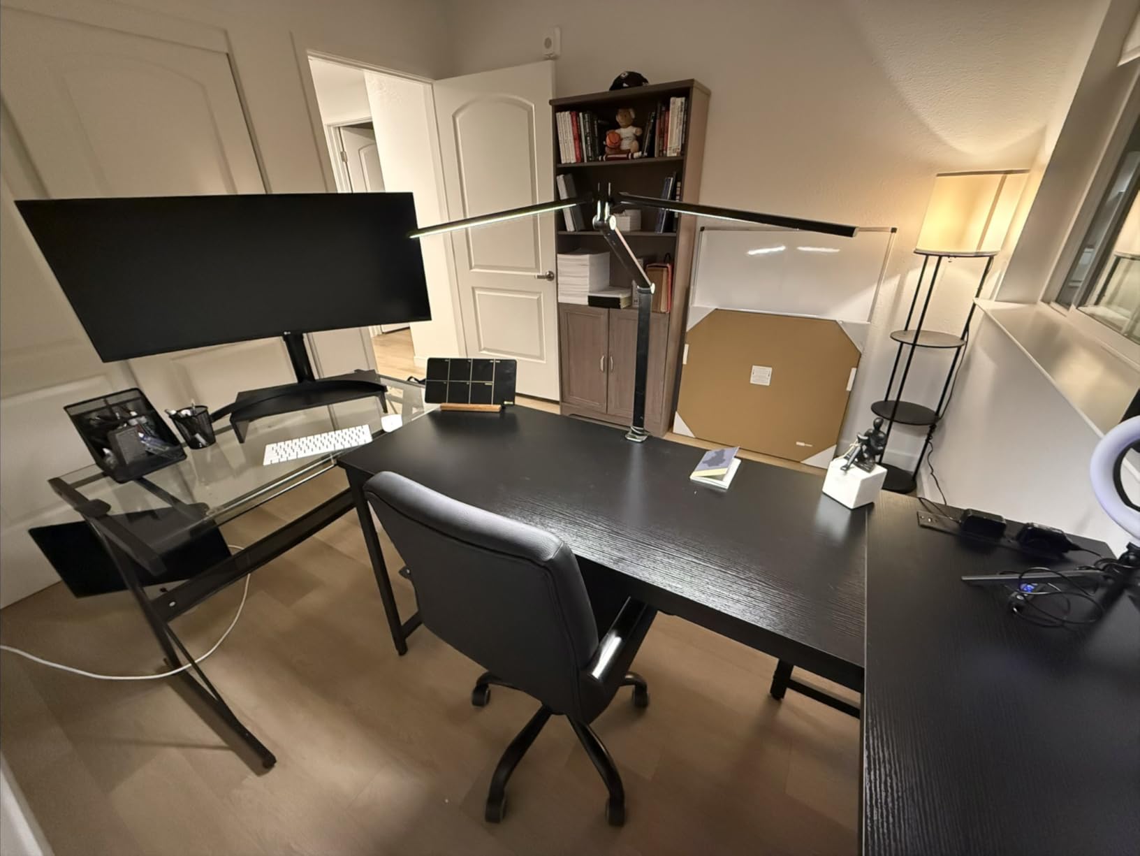 Huuger 63 Inch L Shaped Desk with Power Outlets and USB-C Port, Reversible Computer Desk, Larger Office Corner Gaming Desk, 0.95 Inch Thicker Desktop, Metal Frame, for Home Office, Study, Black customer photo 2