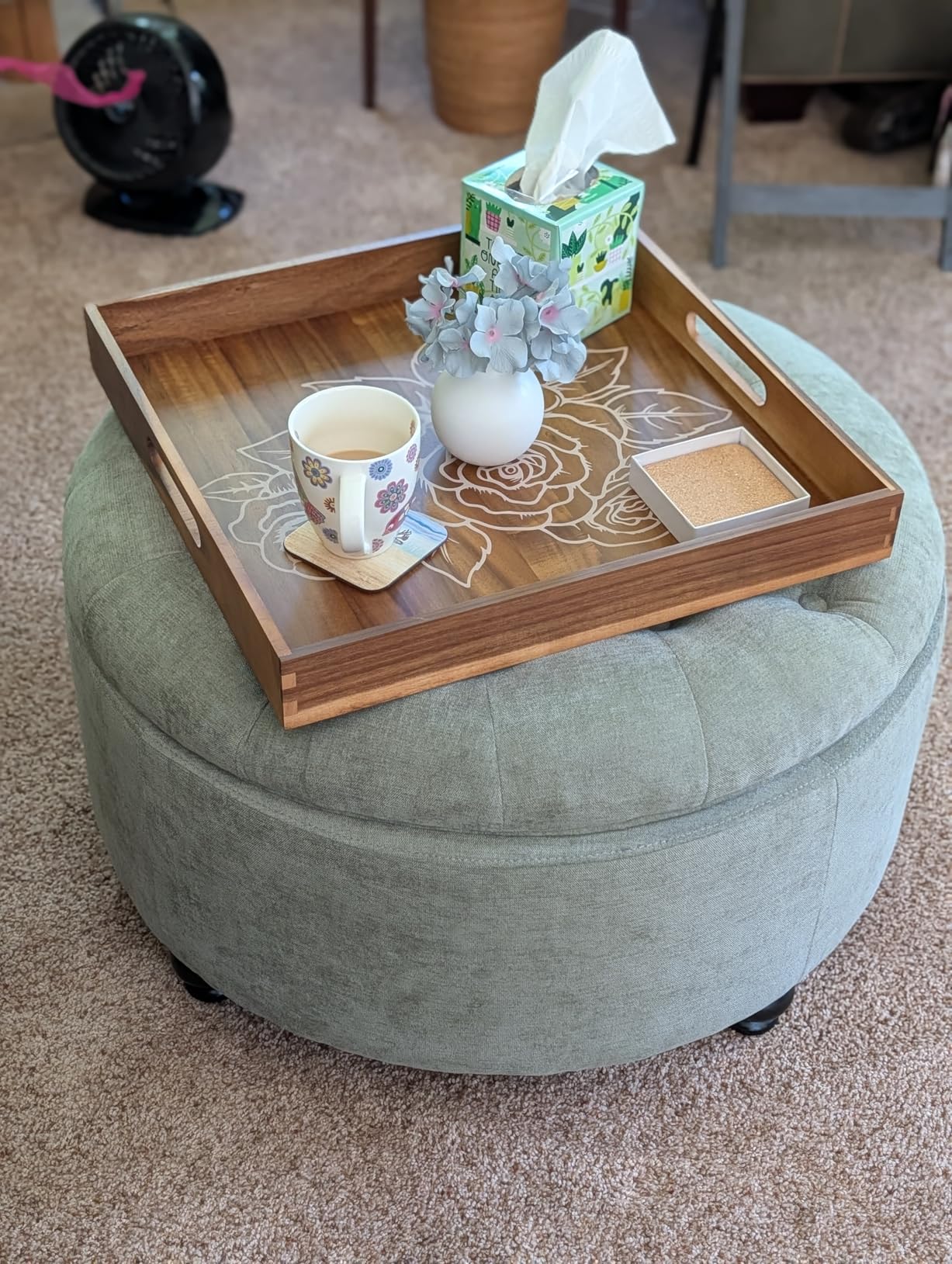 HUIMO 30-Inch Round Storage Ottoman, Modern Button Tufted Coffee Table with Removable Top, Upholstered Ottoman with Storage Footrest Stool for Living Room, Bedroom and Office (Brown) customer photo 2