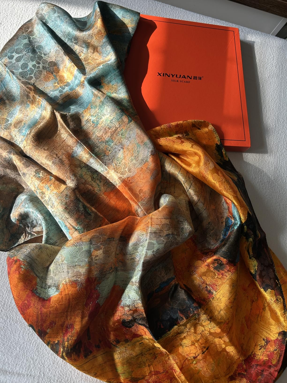 Extra Large Silk Scarf for Women 100% Mulberry Silk Shawl Wrap Oversized Jacquard Floral Scarves with Elegant Gift Box customer photo 1
