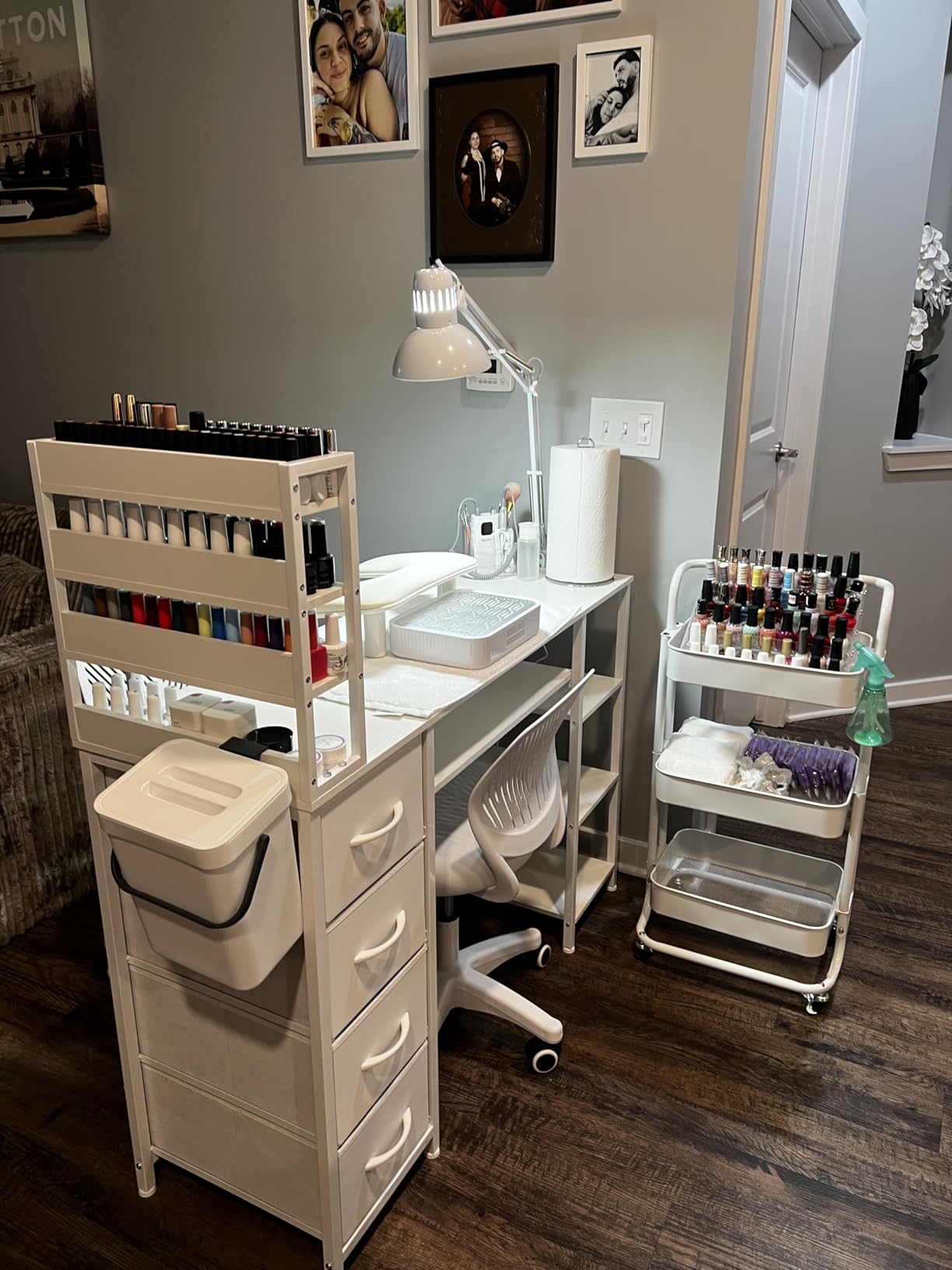 Manicure Table Nail Desk for Nail tech with Drawers and Power Outlet,Nail Beauty Table with Storage and Open Shelves for Home,Workshop,Makeup Beauty Salon Workstation (White) customer photo 1