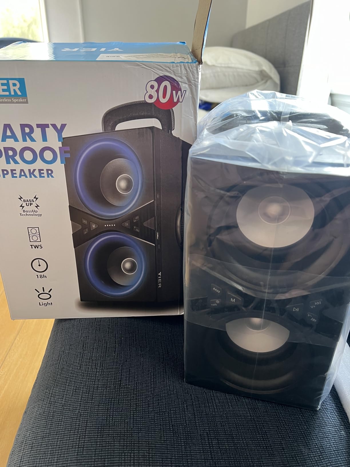 YIER Party Bluetooth Speaker: 80W Peak Large Stereo Sound for Outdoor, Deep Bass, TWS, Loud with Lights, Portable Wireless Big Speakers with Long Playtime customer photo 1