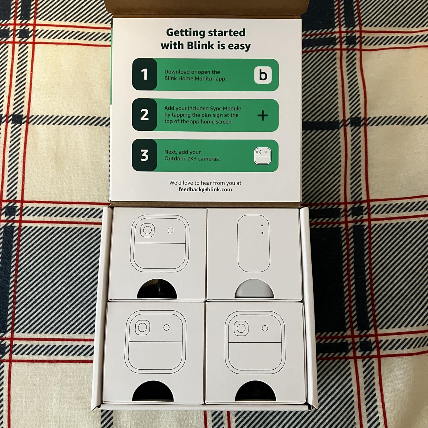 Blink Outdoor 2K+ (newest model) - Wireless smart security camera, 2K video resolution, enhanced audio, two-year battery. Sync Module Core included - 5 camera system (White) customer photo 1