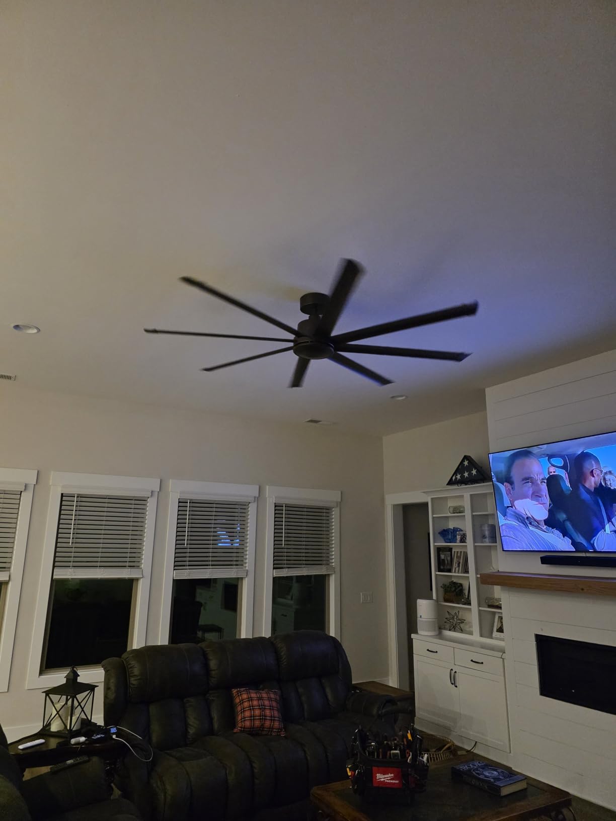 ZMISHIBO 84 Inch Large Ceiling Fan No Light, 8 Aluminum Blades, 6-Speed Remote Control, Industrial Ceiling Fan without Light, Quiet DC Motor, Indoor/Outdoor Ceiling Fans for Patio, Garage, Shop, Black customer photo 1