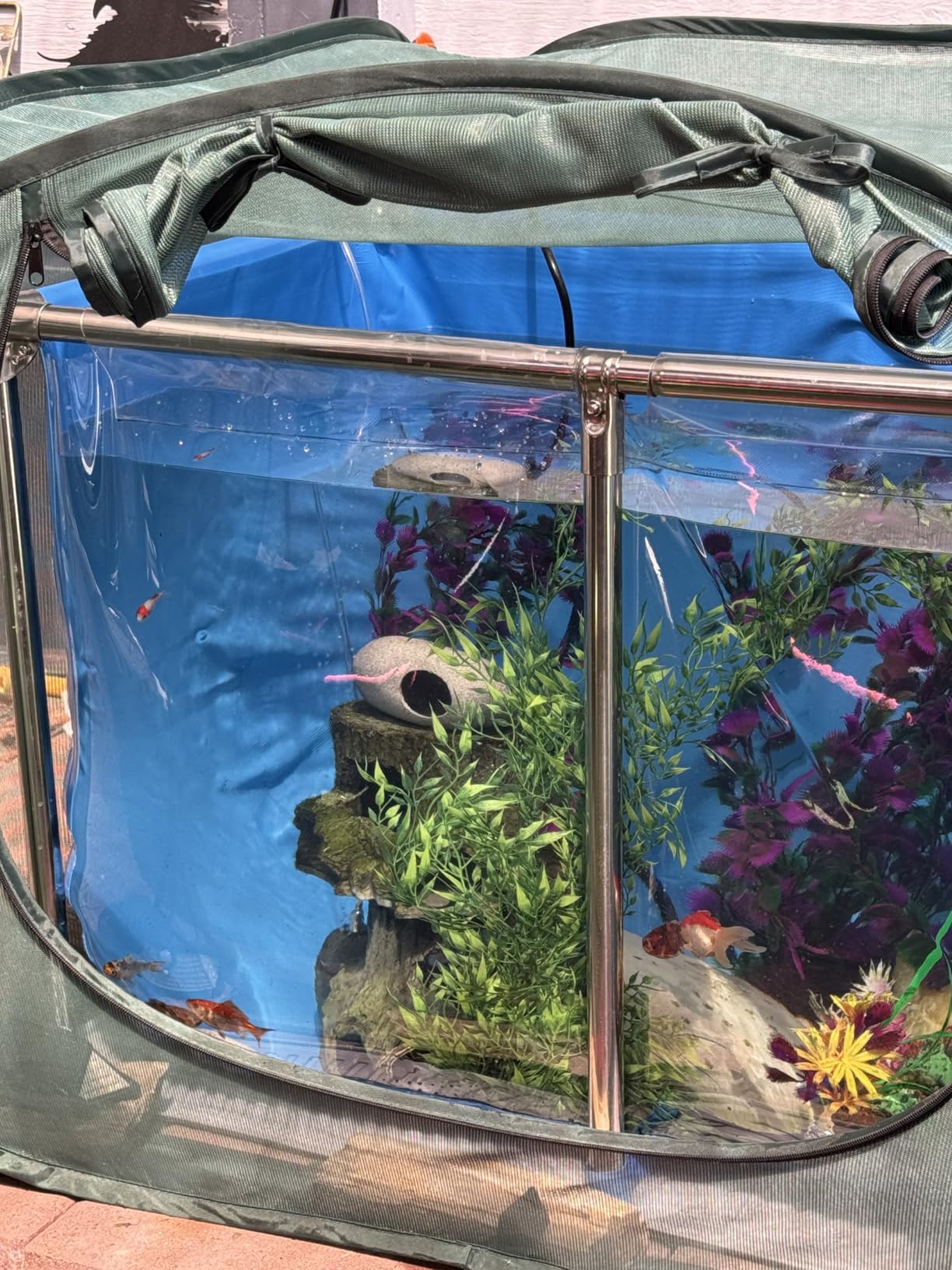 PVC Fish Pond,Above Ground Fish Tank,Goldfish/Koi Pond with Clear Viewing Panel, Outdoor Canvas Aquarium with Stainless Steel Frame & Drain Valve for Outside,47.2 * 31.5 * 23.6in,152 Gallon customer photo 1