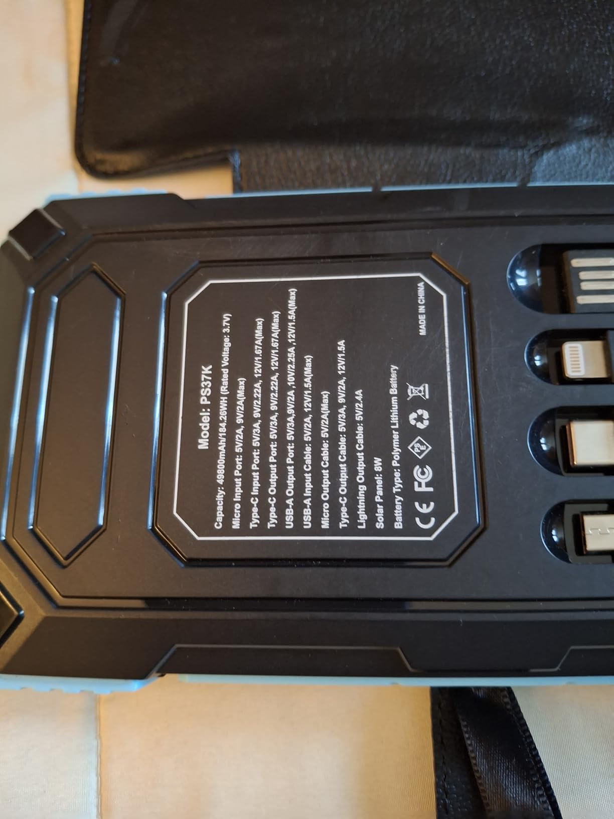 Solar Charger Power Bank 49800mAh with 4 Built-in Cables & 3 Foldable Panels, PD22.5W Fast Portable Phone Charger, External Battery Pack with USB-C in/Output & Flashlight for Outdoor Camping customer photo 2