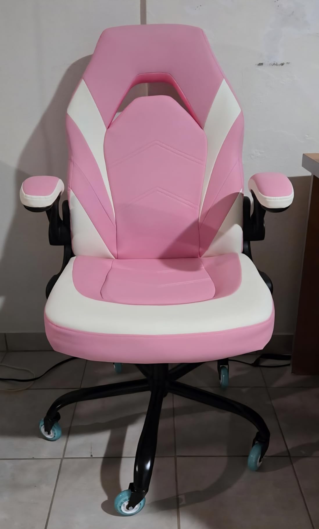 Sweetcrispy Computer Video Game Desk Chair - Ergonomic Comfy Lumbar Support, PU Leather with Flip-up Armrest, Height Adjustable and 360 Degree Swivel, for Adults, Black Grey customer photo 1