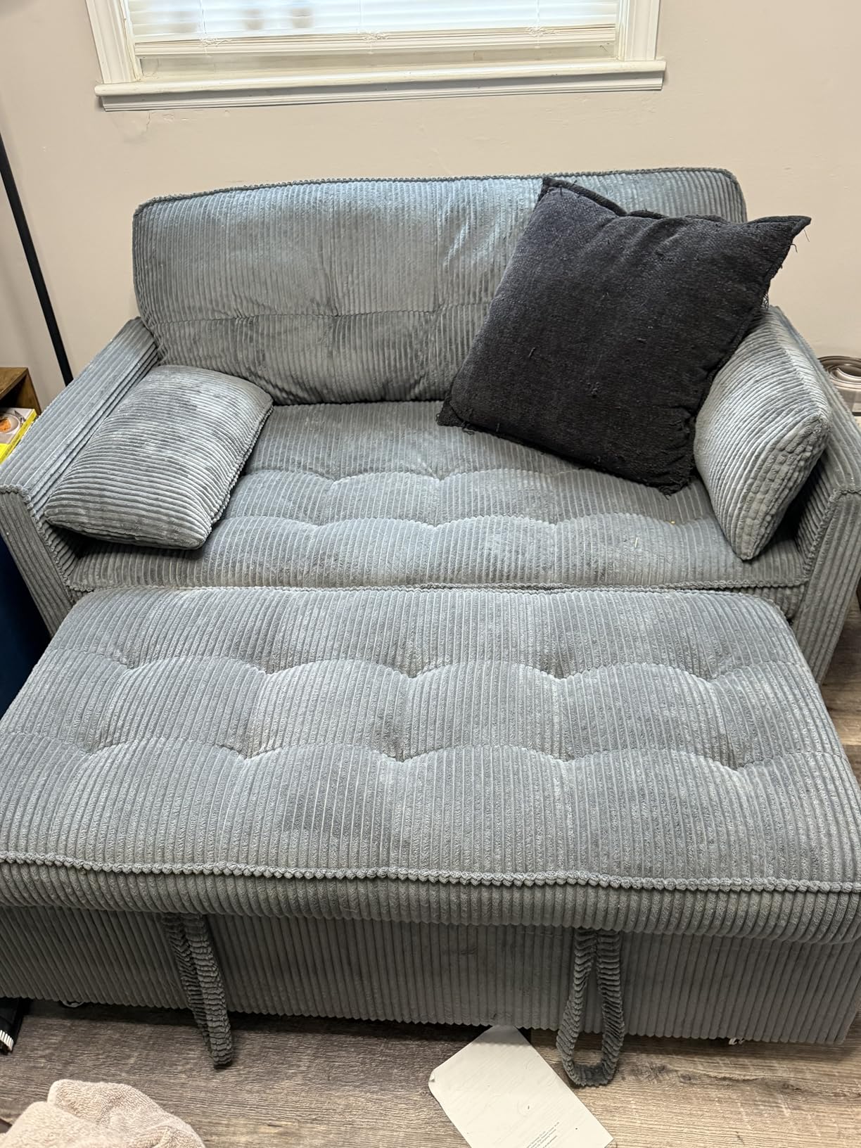 Sleeper Sofa Bed, 54'' Convertible Pull Out Couch with Small Table| USB Port | Side Pockets | Corduroy Fabric | Adjustable Backrest for Apartment, Office, Bedroom, Guest Room(Darkgray) customer photo 2