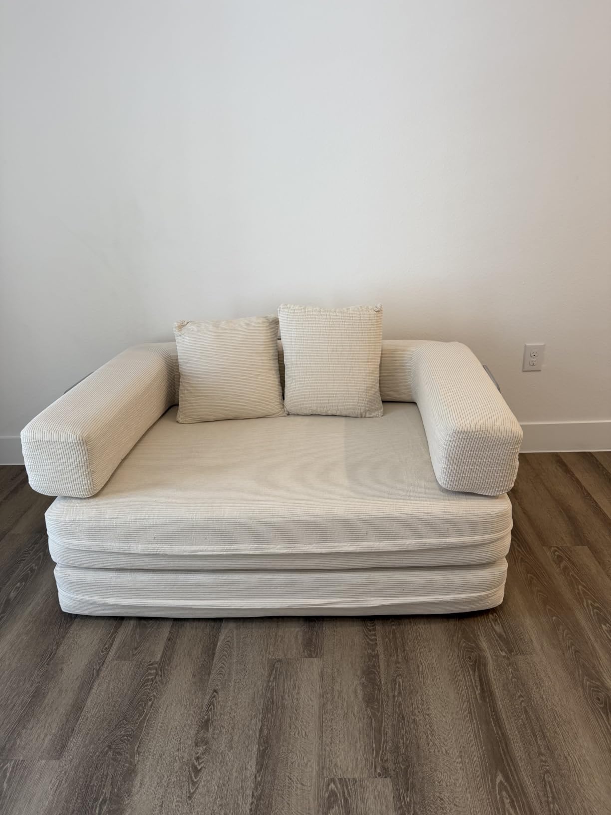 4 in 1 Convertible Sofas Boneless Couches with 2 Pillow, Modern Corduroy Futon Bed, Modular Queen Sofa with Pull-Out Bed, LoveSeat for Living Room, Small Space Apartment (Beige, 53.15