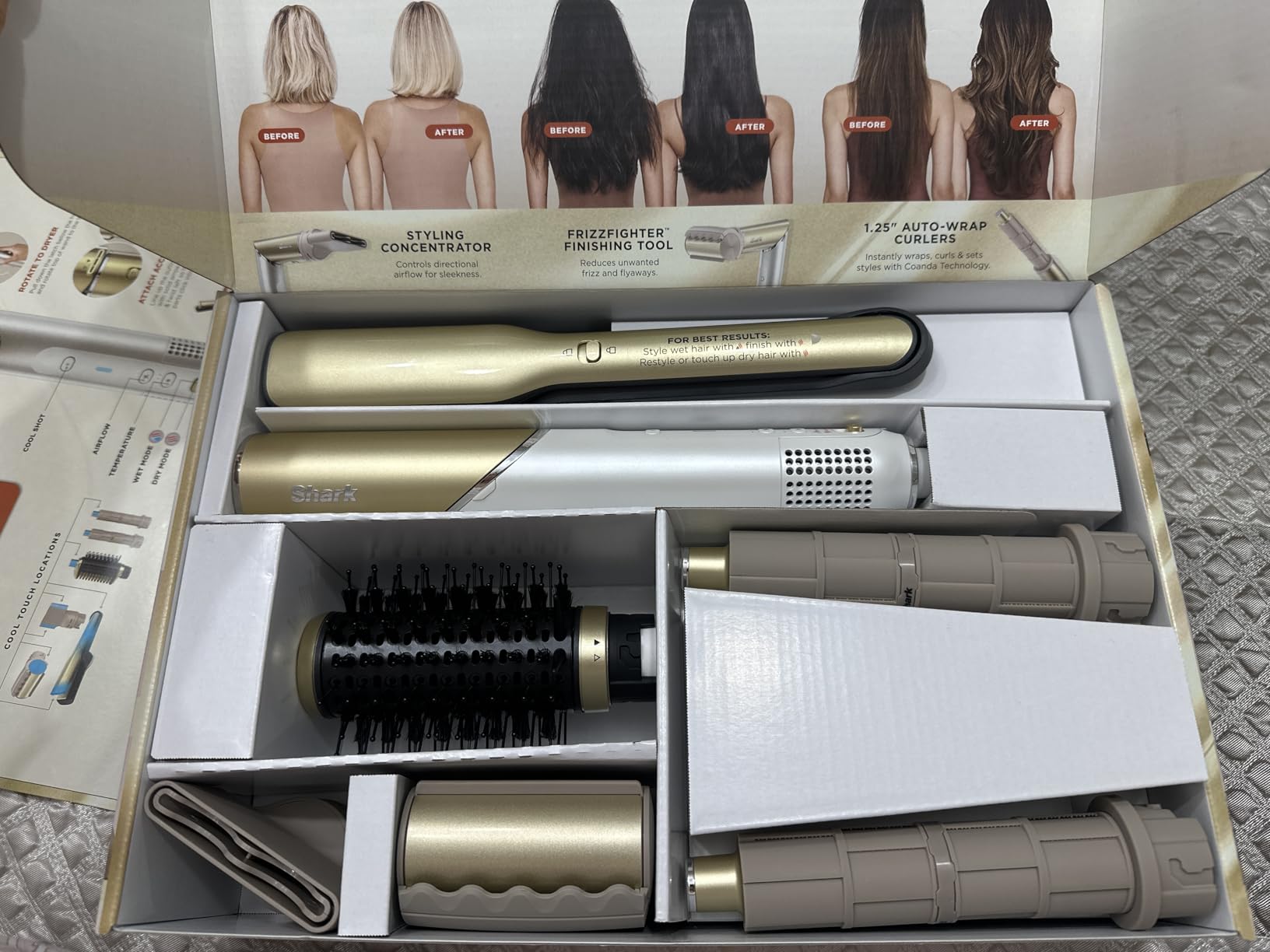 Shark Glam Ceramic & Powerful Air Styling & Drying System, with Silki Straightener & Shark Glossi Air Glosser, for Drying, Curling, Straightening & Glossing, Gold, HD6051S (Straight & Wavy Hair) customer photo 1