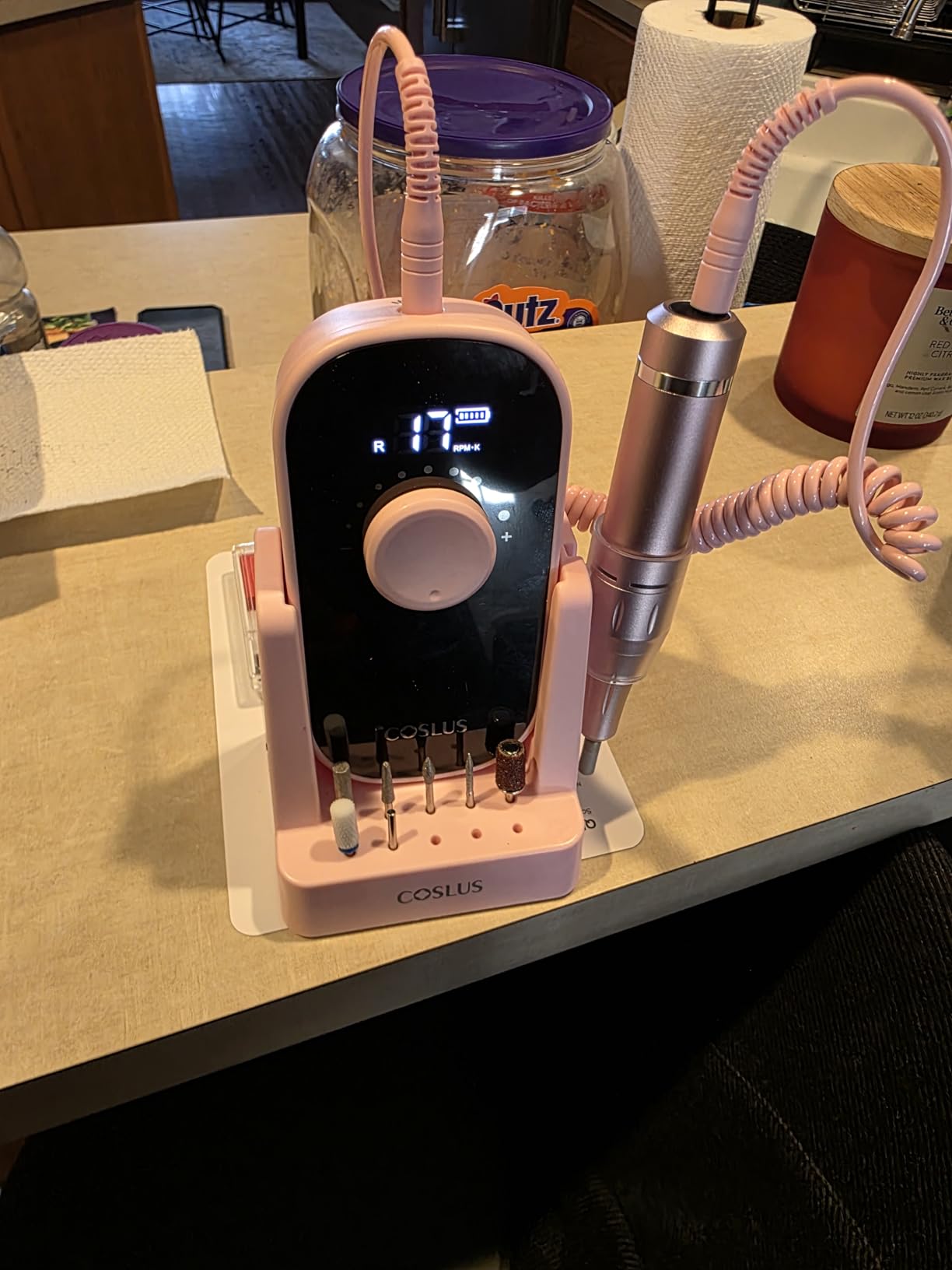 COSLUS E51 Electric Nail Drill Professional: Rechargeable Nail File with Stand for All Manicure Shaping & Gel Removal, Entry-Level Easy, 40000RPM E-File for Nail Art Practice, Home DIY and Salon, Pink customer photo 1