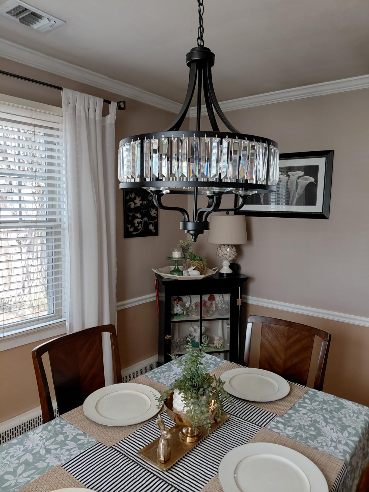 Modern Black Crystal Chandelier, 5-Light Farmhouse Dining Room Light Fixture Over Table Adjustable Height Hanging Industrial Pendant Lights Kitchen Island customer photo 1