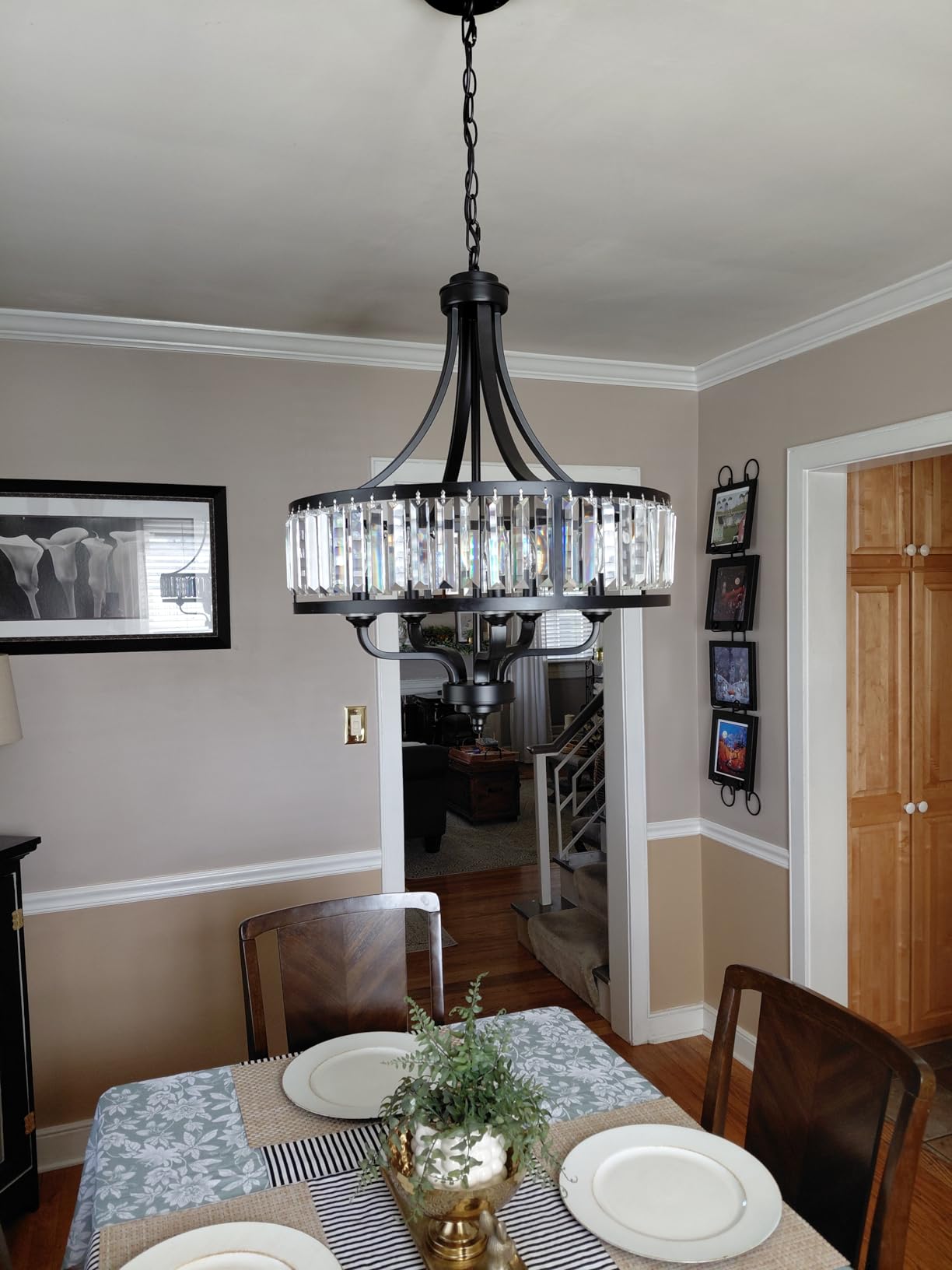 Modern Black Crystal Chandelier, 5-Light Farmhouse Dining Room Light Fixture Over Table Adjustable Height Hanging Industrial Pendant Lights Kitchen Island customer photo 2