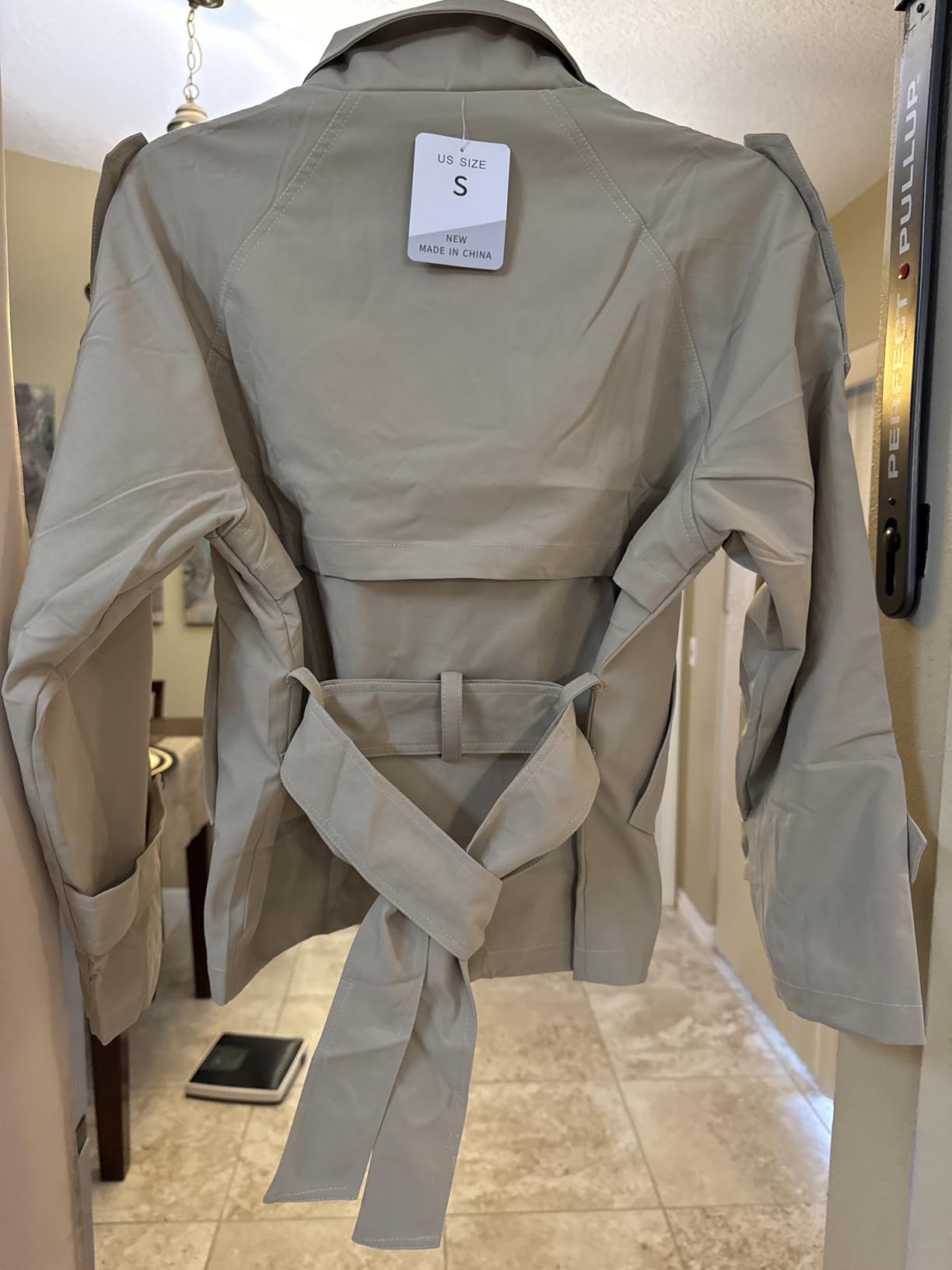 Women's Cropped Trench Coat Double Breasted Short Jacket High Collar Fall Winter Coats Trendy Outfit with Belt customer photo 1