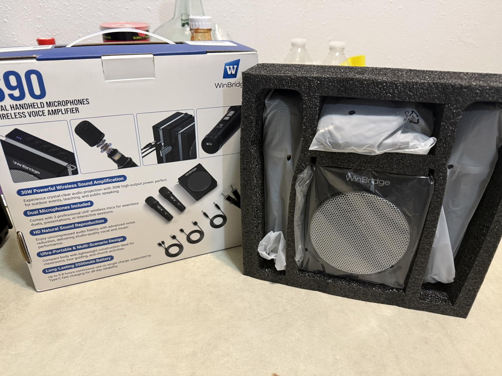 WinBridge Voice Amplifier for Teachers, Portable PA System for Public Speaking, Bluetooth Speaker with 2 Microphones for Classroom, Karaoke, Event Hosts, 30W DSP, BT/USB/TF/AUX - Black, S90 customer photo 2