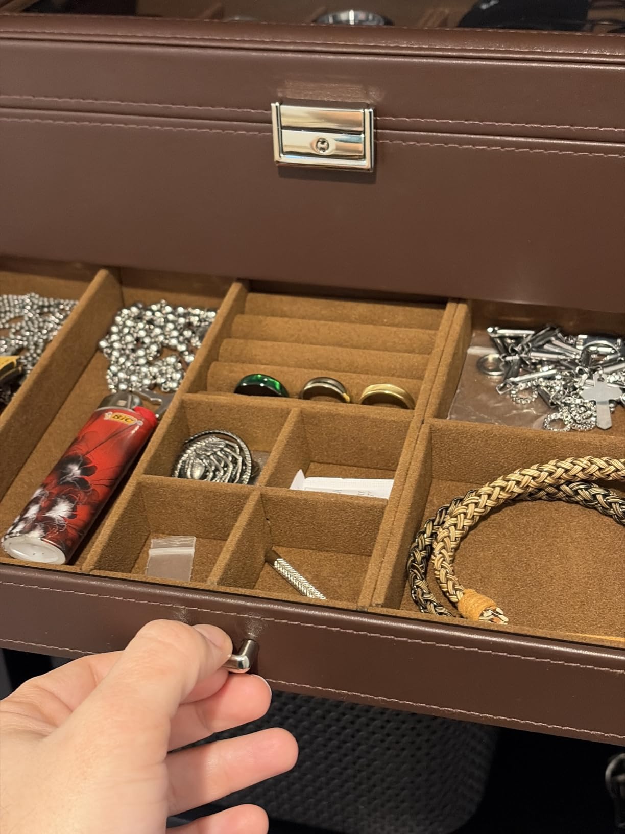 ProCase Mens Jewelry Box, Lockable 6 Slot Watch Case & 3 Slot Sunglasses Organizer, 2-layer Mens Jewelry Organizer Watch Box for Men, Watches Holder Display Storage, Fathers Day Gift - AllBlack customer photo 2