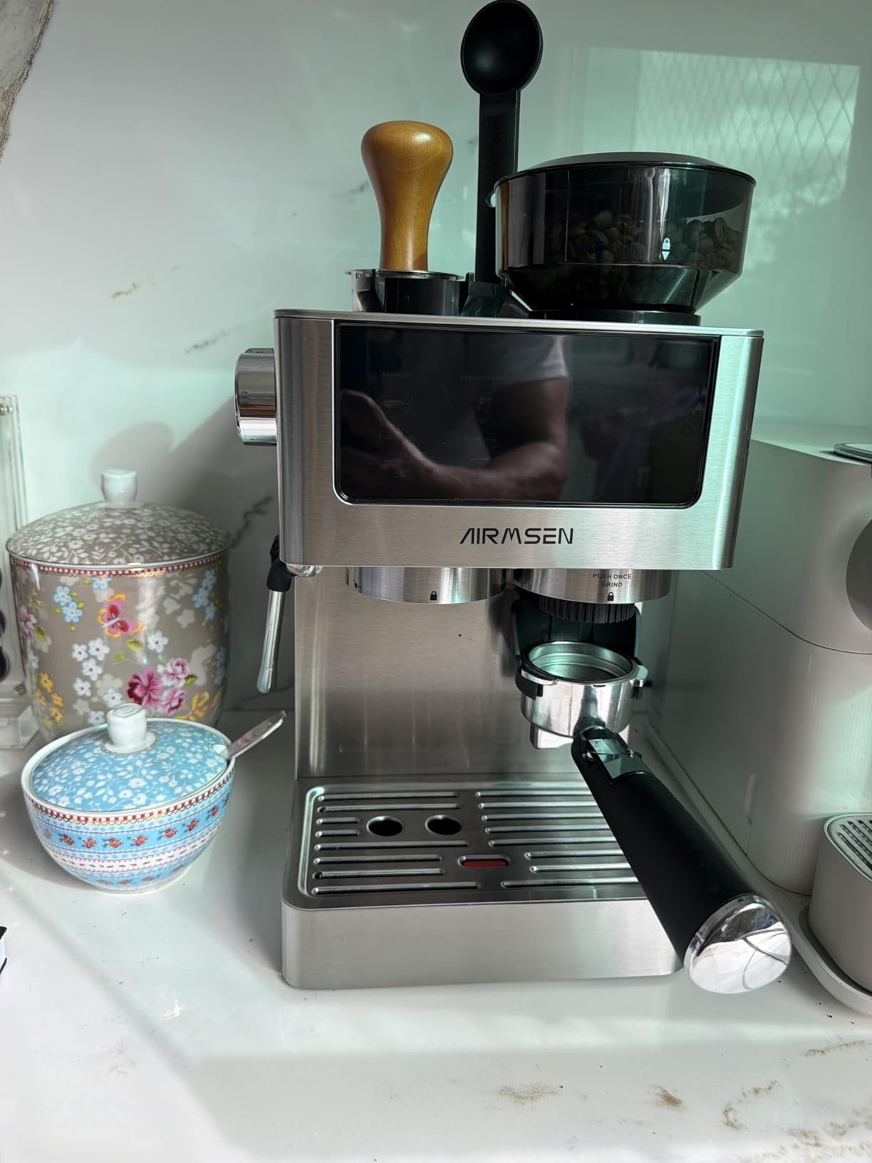 AIRMSEN Espresso Machines with Burr Grinder, 20 Bar, Milk Frother Steam Wand, Stainless Steel Coffee Maker for Home - Cappuccino Latte & Cold Brew Iced Coffee Maker & Americano customer photo 1