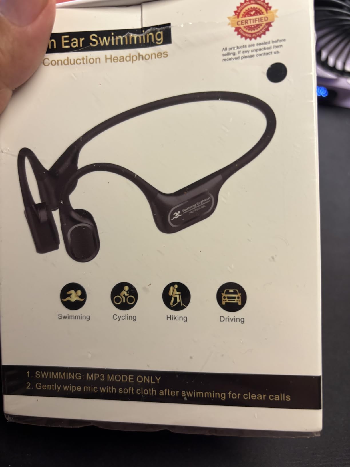 Fanisic Lap Swimming Headphones/Earbuds, Bluetooth 6.0 & MP3 with 32GB Memory IP68 Waterproof Bone Conduction Headphones, Underwater Open Ear Headphones Secure Fit for Surfing Cycling Running (Black) customer photo 2