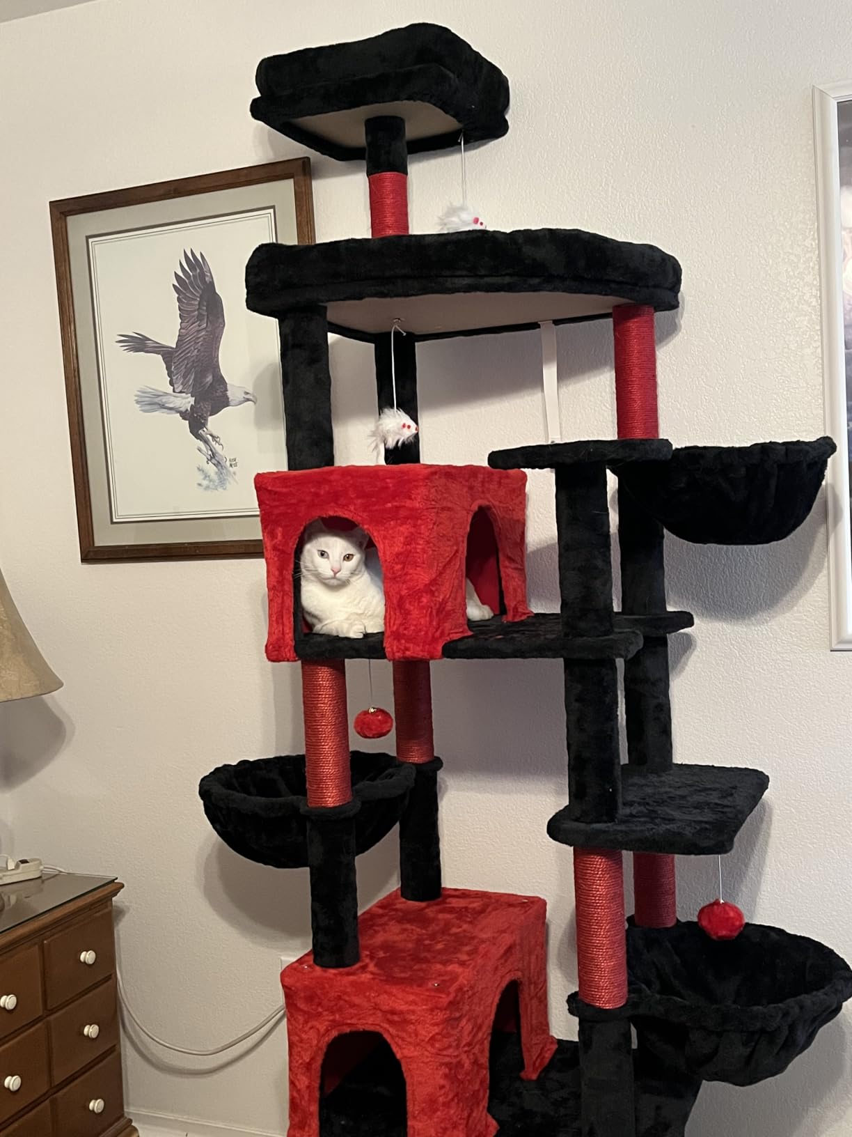 Globlazer Extra Large Cat Tree Tower, 82in Tall Heavy Duty Cat Tree for Indoor Cats Large Adult Big Cat Tower with 8 Scratching Posts, 2 Cat Condos, 2 Top Perches, 3 Hanging Baskets, S82, Beige customer photo 1