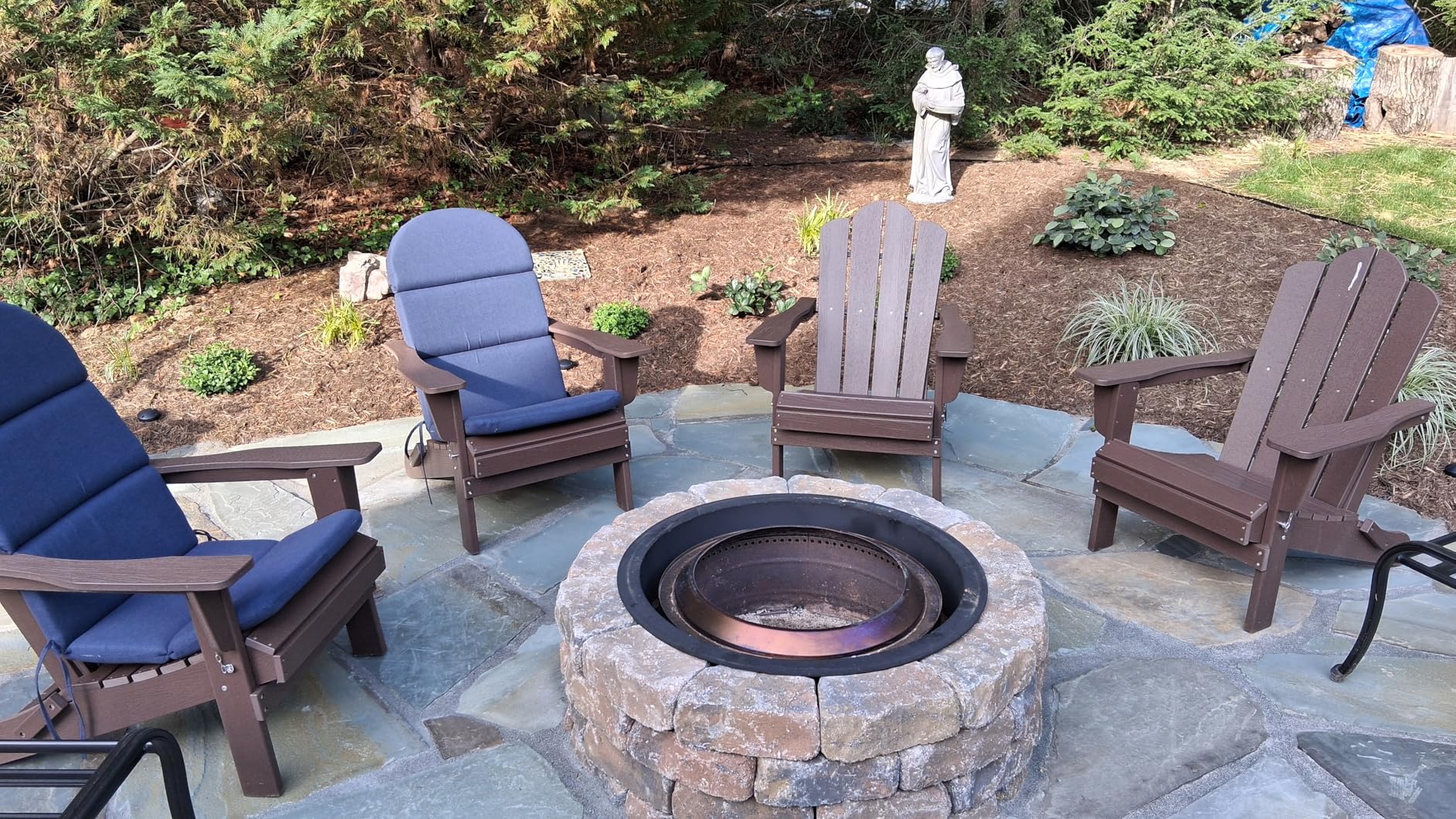 Folding Adirondack Chair Set of 2, HDPE All-Weather Patio Chairs with Cup Holder, Wooden Textured Fire Pit Chairs for Poolside, Backyard, Deck, Navy customer photo 1