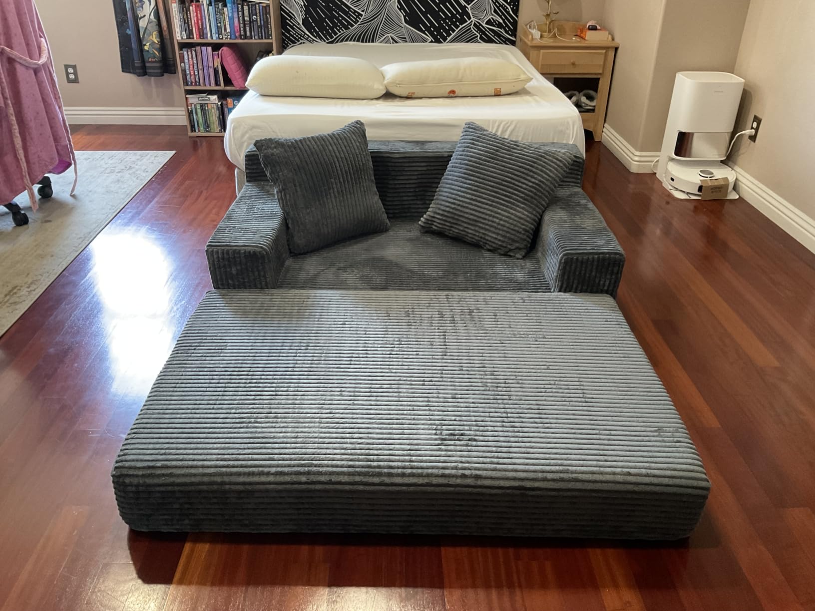 Erament Convertible Sofa Bed, Loveseat Folding Floor Futon Sleeper Sofa Couch Bed- Boneless Foldable Couch, Corduroy Pull Out Sofa Bed with 2 Pillows for Living Room & Bedroom customer photo 2