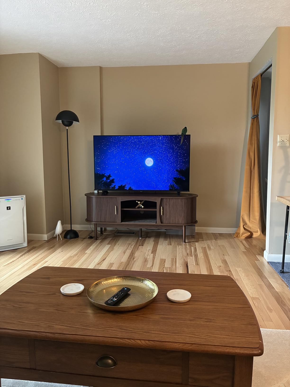 Decofy Mid Century TV Stand for TVs up to 80 Inches, Entertainment Center with Storage, Power Outlet, Fluted Sliding Doors & Adjustable Shelves, Modern Media TV Console Table for Living Room (Walnut) customer photo 2