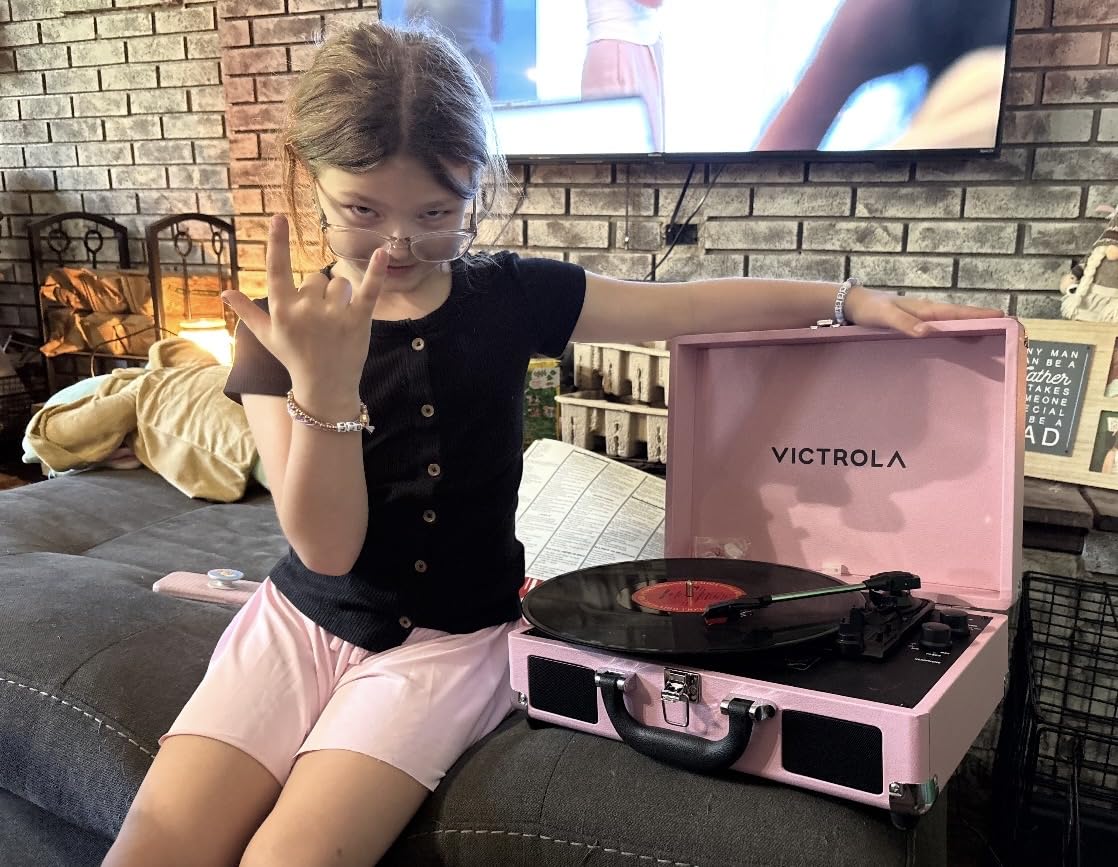 Victrola Journey Glow - Illuminated Suitcase Record Player - 18 RGB Light Effects, Stereo Speakers with Enhanced Bass, Bluetooth Streaming, (Black) customer photo 1