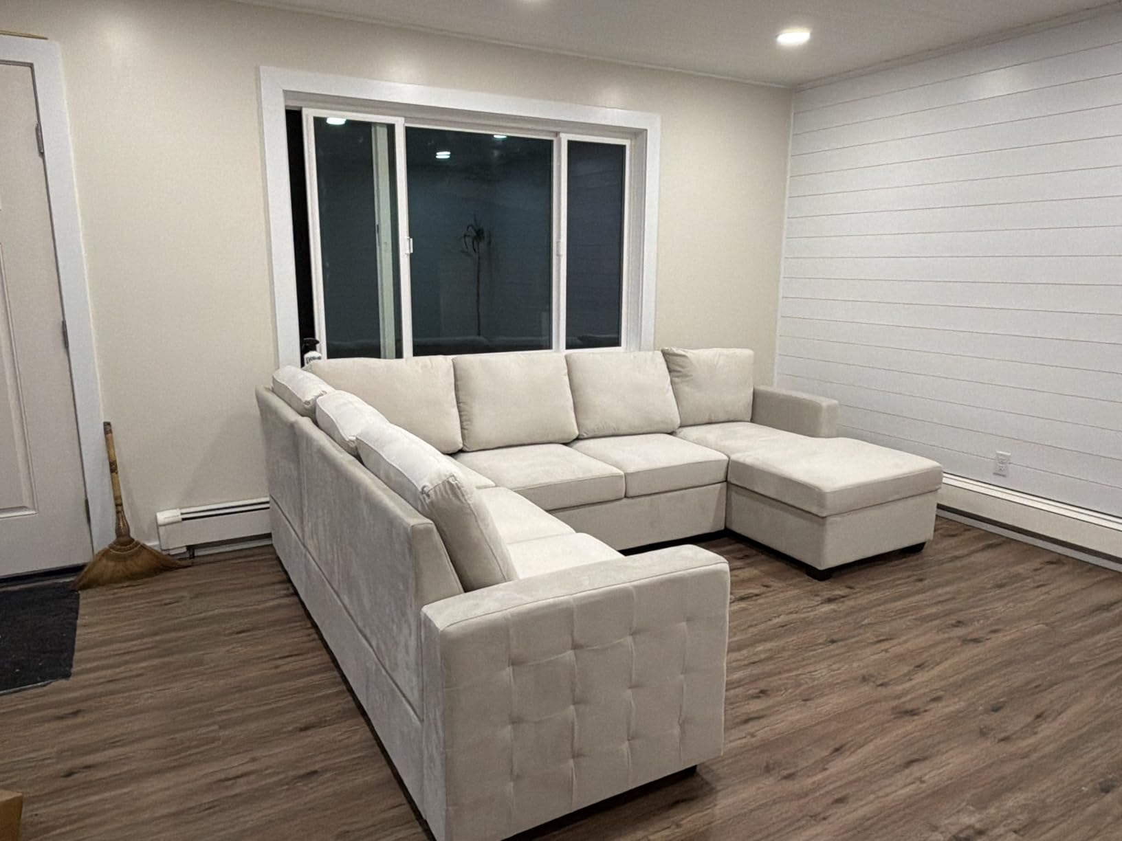 HONBAY Sleeper Sectional Couch with Pull-Out Bed Sectional Sleeper Sofa Pull Out Bed with Storage Chaise, 6 Seaters Couch for Living Room, Faux Leather Brown customer photo 2