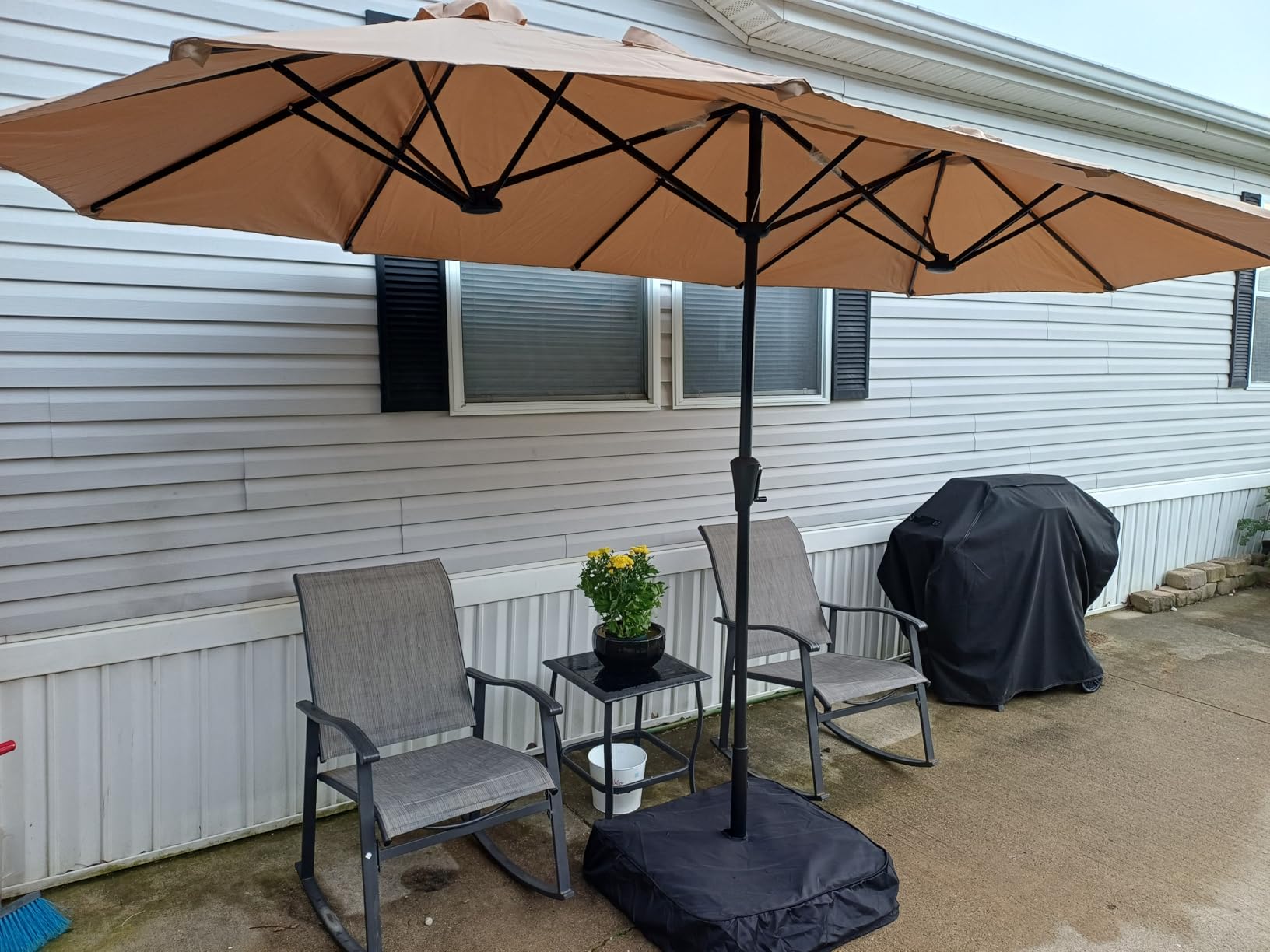SUPERJARE 15FT Outdoor Patio Umbrella with Base Included, Double Sided Pool Umbrellas with Fade Resistant Canopy, Extra-Large Table Umbrella for Deck, Market, Backyard, Beige customer photo 1