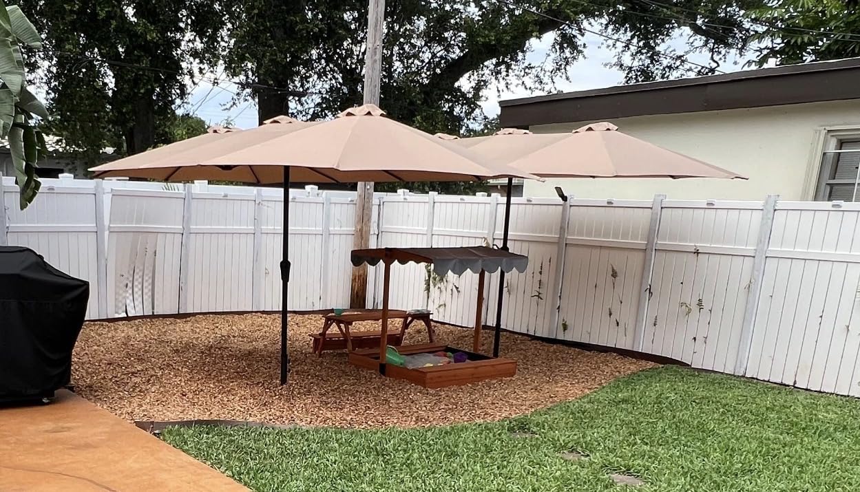 SUPERJARE 15FT Outdoor Patio Umbrella with Base Included, Double Sided Pool Umbrellas with Fade Resistant Canopy, Extra-Large Table Umbrella for Deck, Market, Backyard, Beige customer photo 2