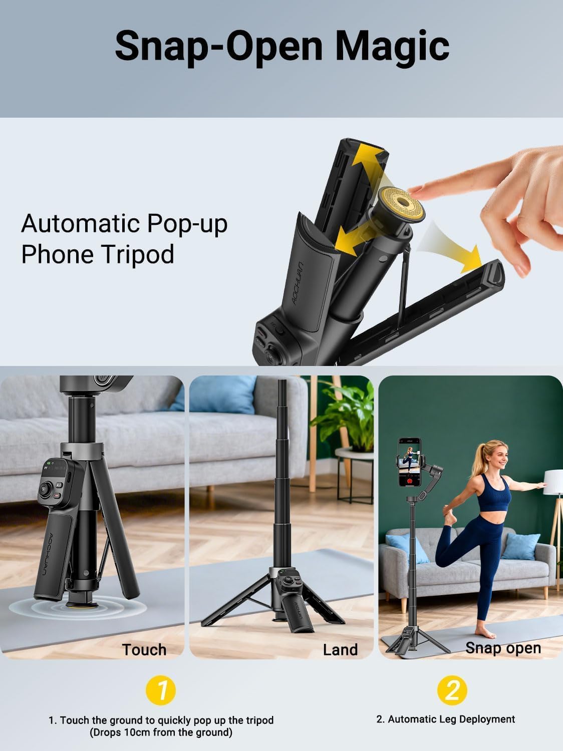 AOCHUAN Smart X3 360 Pan Rotation Gimbal Stabilizer for iPhone, Magnetic Remote Control, 3-Axis Stabilizer w/Built-in Extension Rod & One-Touch Open Tripod, Foldable Phone Gimbal for Vlogging, Travel customer photo 2