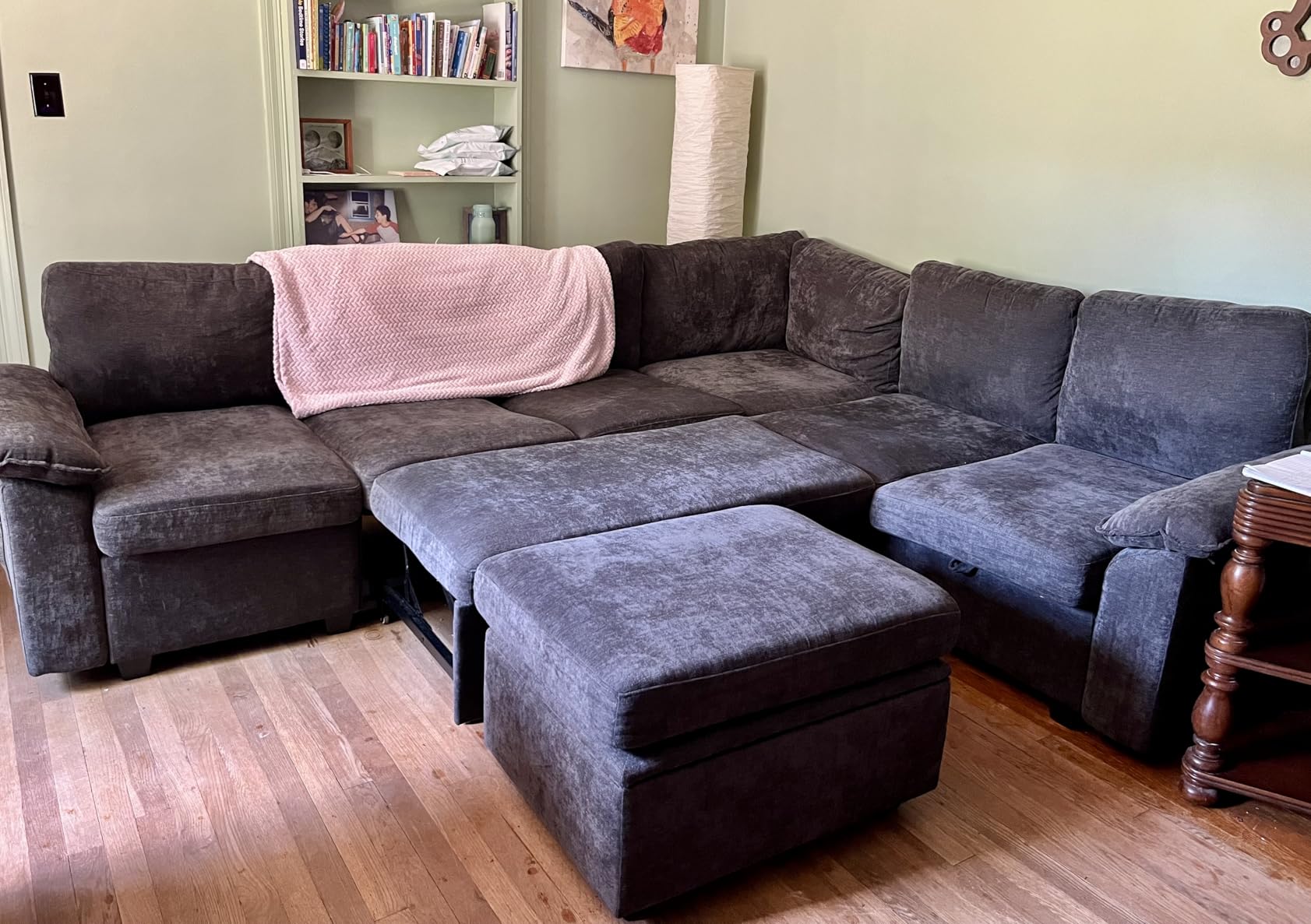 85 Inch Modular Sectional Sofa with Pull Out Bed, L Shaped 5 Seat Sectional Sleeper Sofa with Storage, Sectional Couches for Living Room, Cloud Modular Couch, Removable Sofa Cover, Dark Grey customer photo 1
