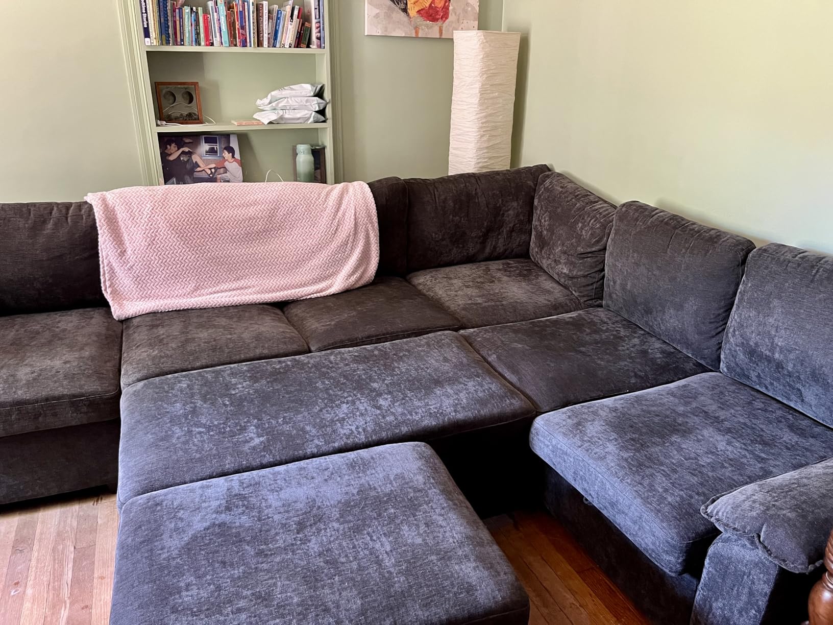 85 Inch Modular Sectional Sofa with Pull Out Bed, L Shaped 5 Seat Sectional Sleeper Sofa with Storage, Sectional Couches for Living Room, Cloud Modular Couch, Removable Sofa Cover, Dark Grey customer photo 2