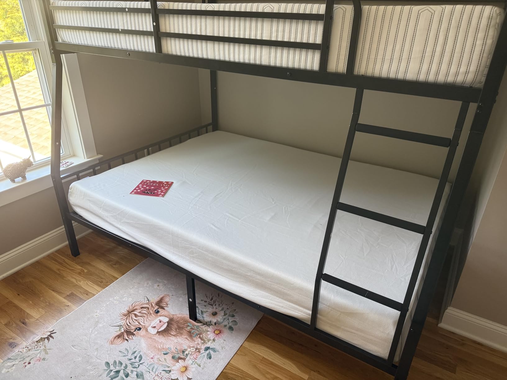 Mixcous Full XL Over Queen Bunk Bed for Adults, Heavy Duty Metal Bed Frame with Full-Length Guardrails & Anti-Slip Ladder, Noise-Free, No Box Spring Needed, Space Saving Queen Bunk Bed, Black customer photo 1